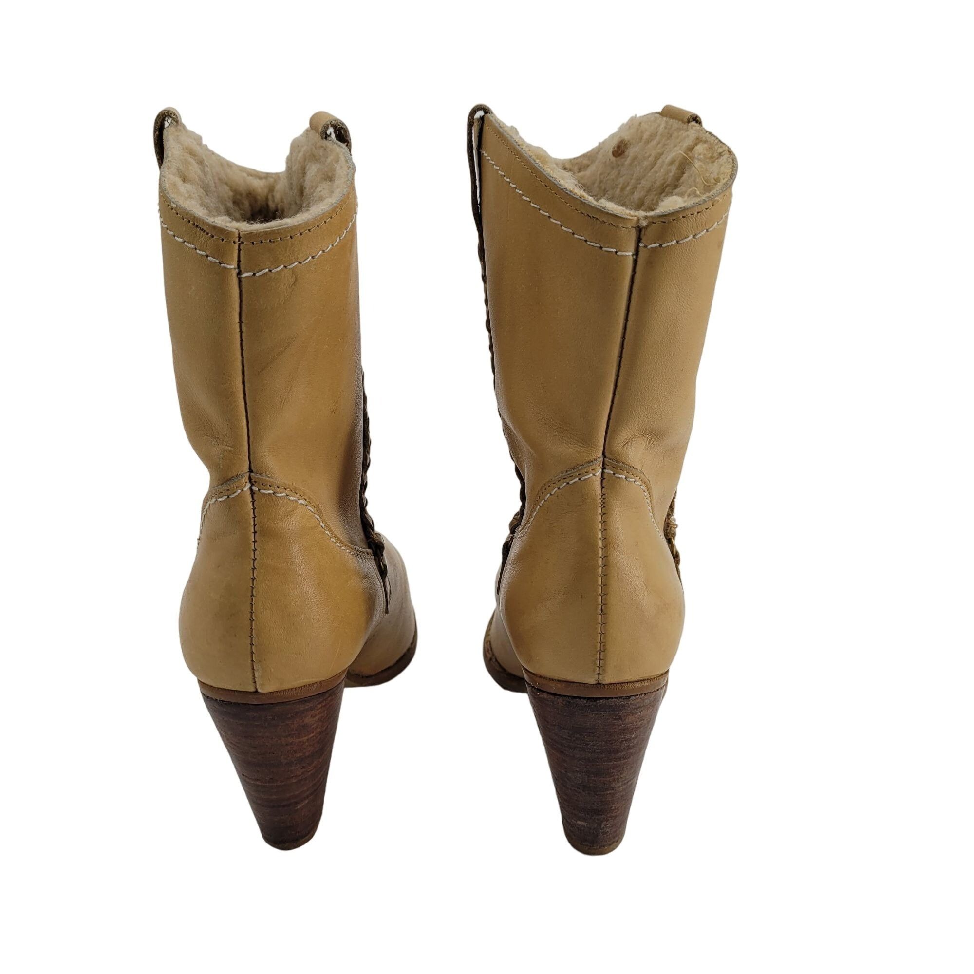 Vintage Vintage 70's Leather Western Boots 7.5 Tan Stacked Wood Heel Size US 7.5 / IT 37.5 - 4 Thumbnail