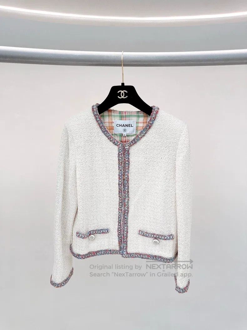 Chanel Chanel White soft tweed colourful rolled-edge coat Size XXS / US 00 / IT 34 - 1 Thumbnail