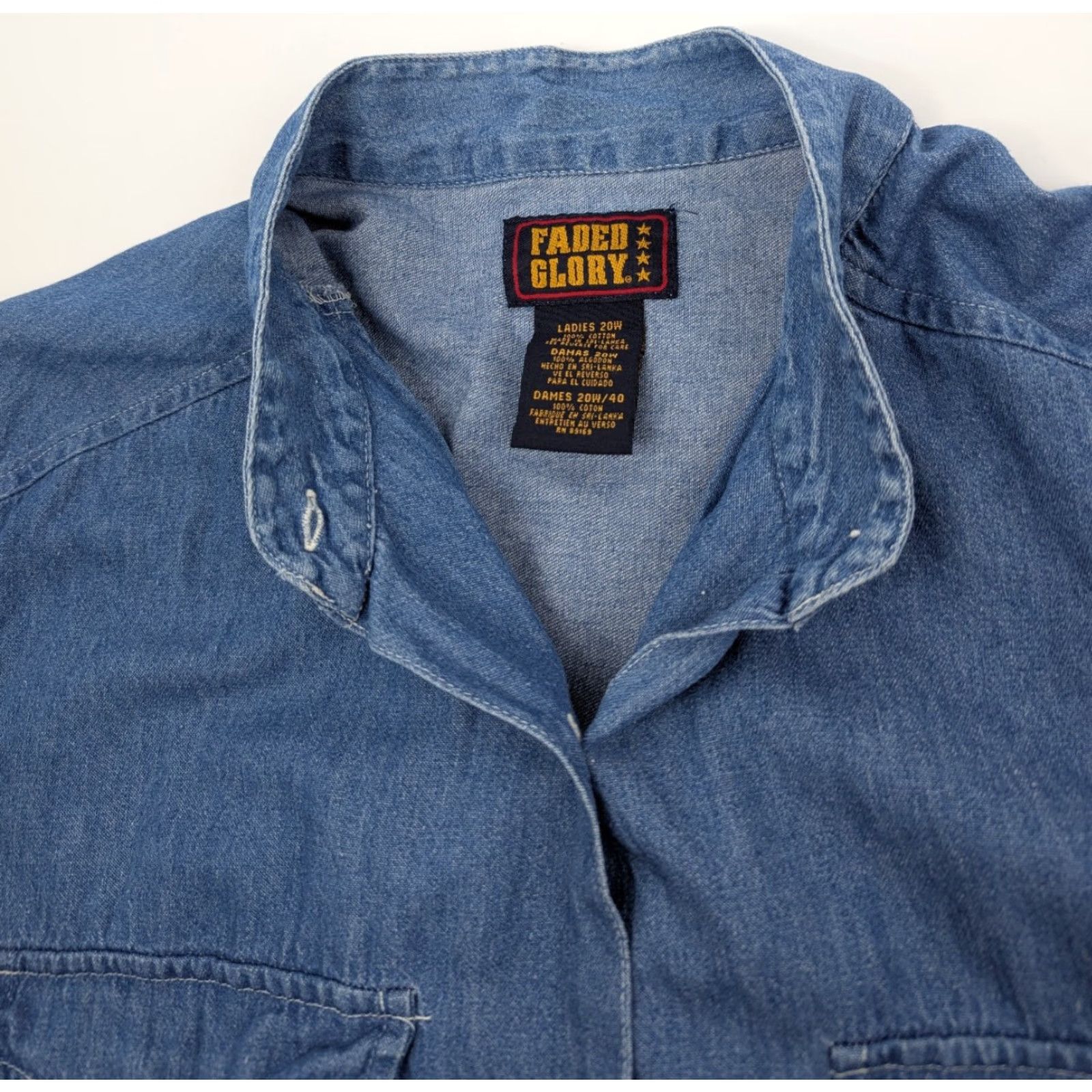 Faded Glory VTG Faded Glory Denim Chambray Band Collar Long Sleeve Button Shirt Women's 20W Denim Shirt Color Blue Size 20W Buttons Button-Up 100% Cotton Mens? Size 3XL / US 20-22 - 7 Thumbnail