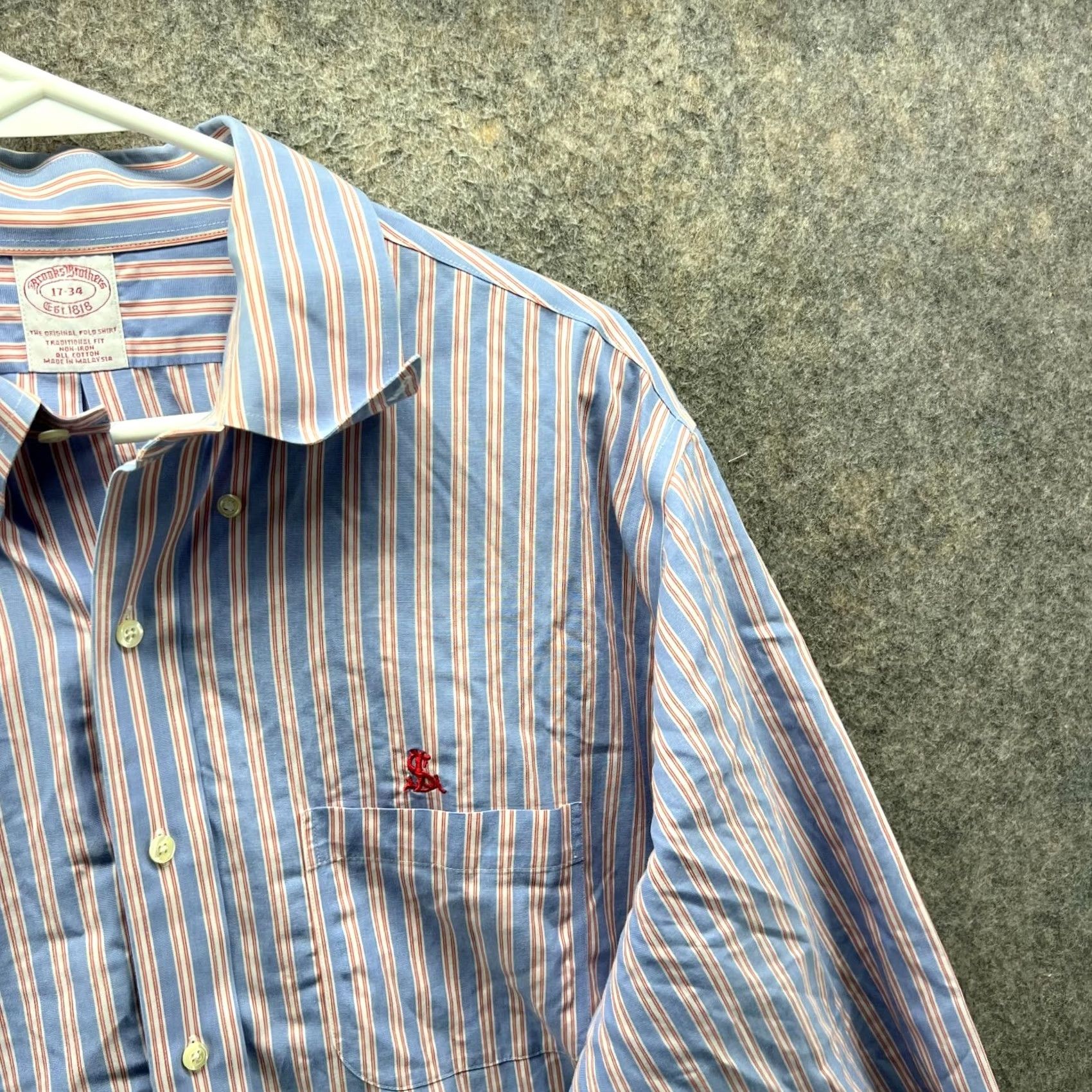 Brooks Brothers Brooks Brothers Shirt Mens 17 34 Blue Pink Button-Down Stripes Oxford OCBD Long Sleeve Size US XL / EU 56 / 4 - 4 Thumbnail