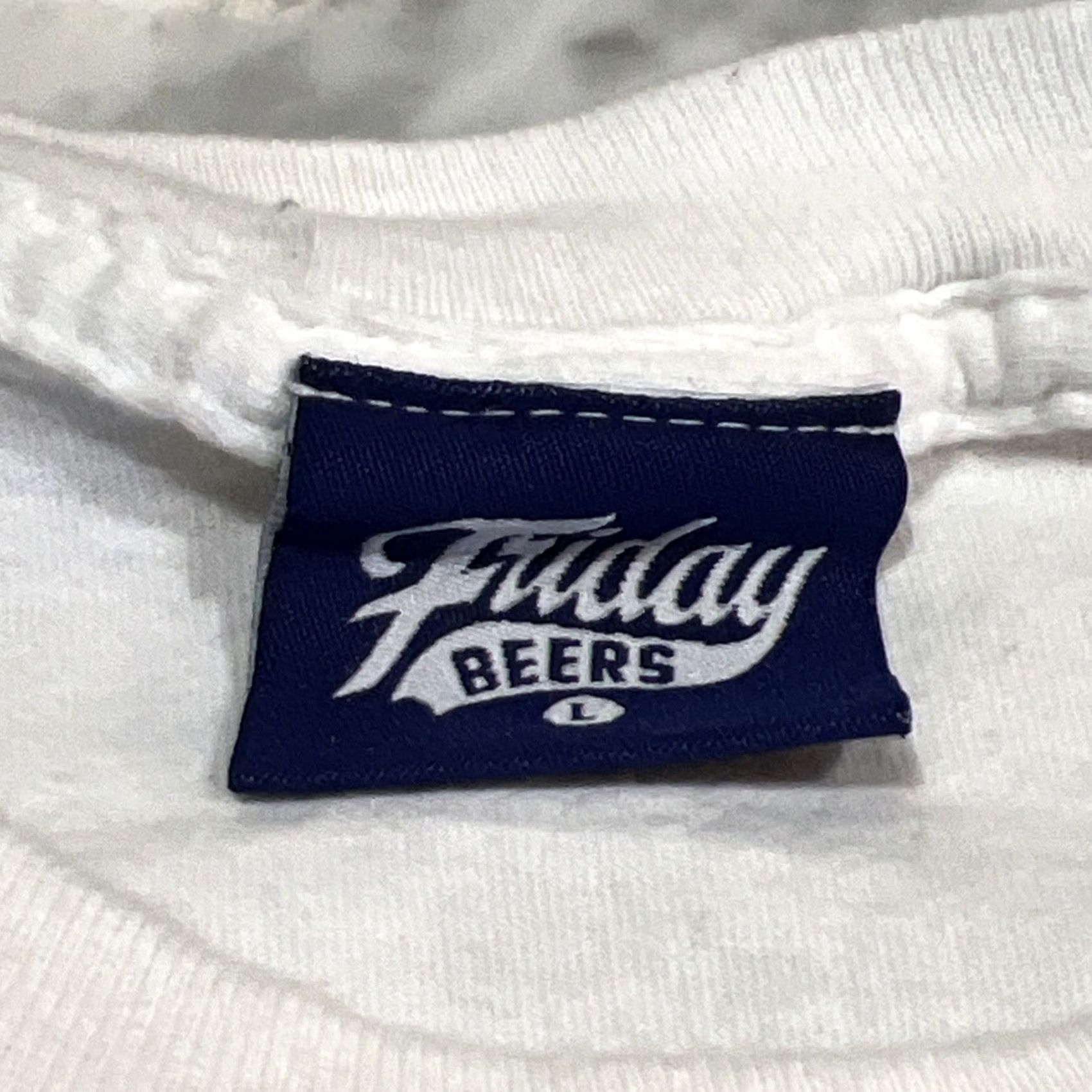 Vintage Friday Beers T Shirt Men’s L White Cotton Stains Graphic Print Short Sleeve Crew Neck Men Size US L / EU 52-54 / 3 - 4 Thumbnail