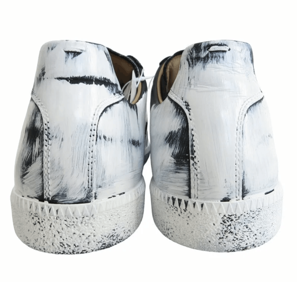 Maison Margiela Replica Low Top Leather German Trainer Paint Black White Size US 9 / EU 42 - 5 Thumbnail