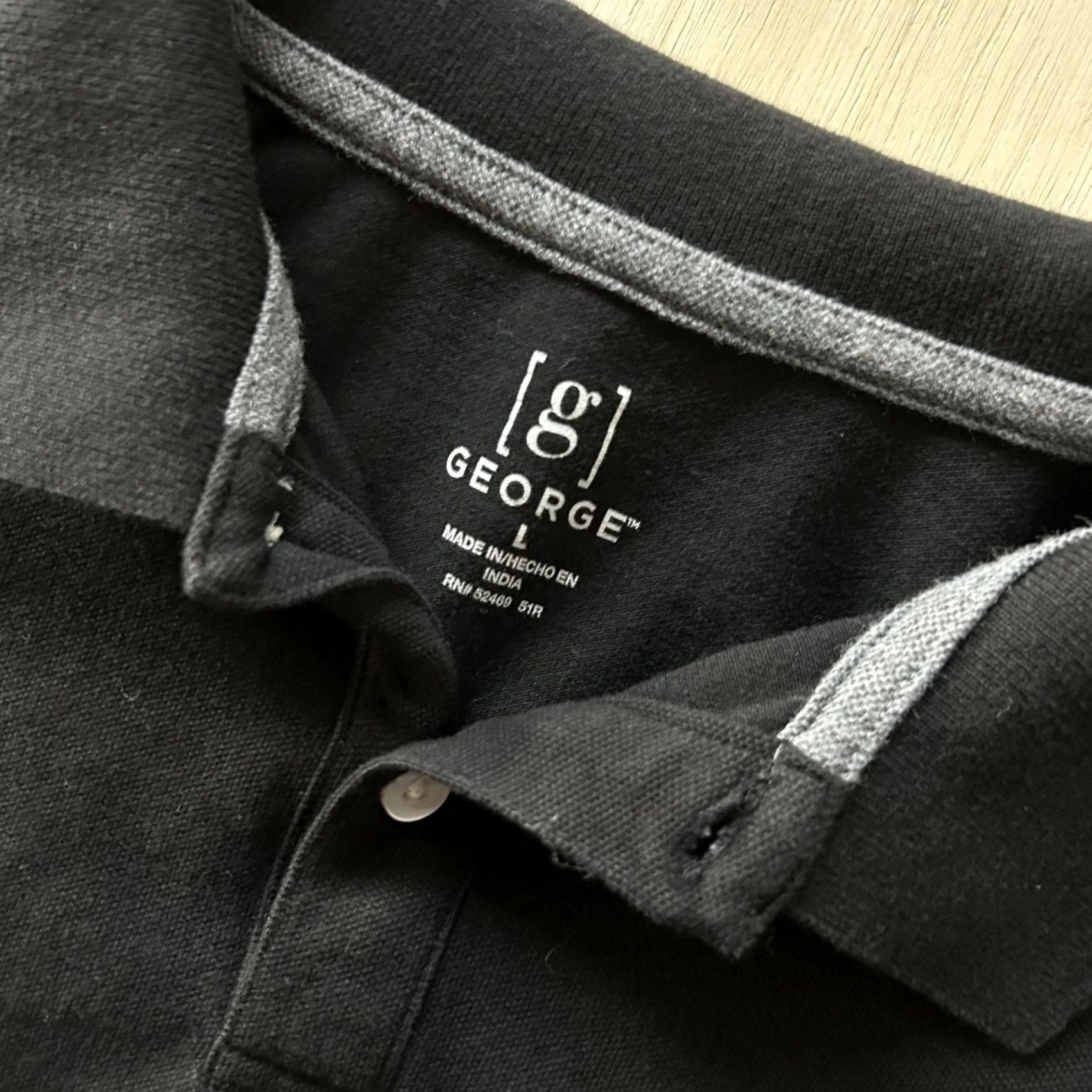 George George Polo Shirt Mens Large Black Solid Stretch Tagless Cotton Blend Casual Size US L / EU 52-54 / 3 - 2 Thumbnail