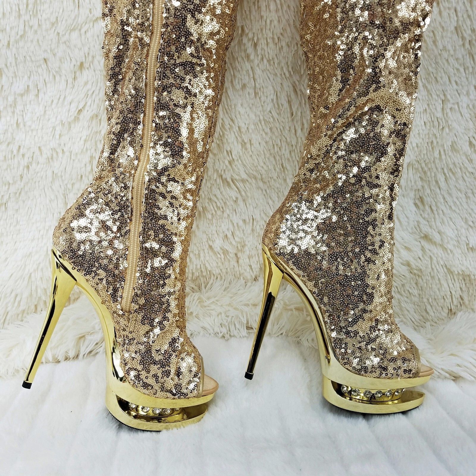 Other Blondie 3011SQ Sexy Gold Sequin Slouchy High Heel Platform T Size US 10 / IT 40 - 2 Thumbnail