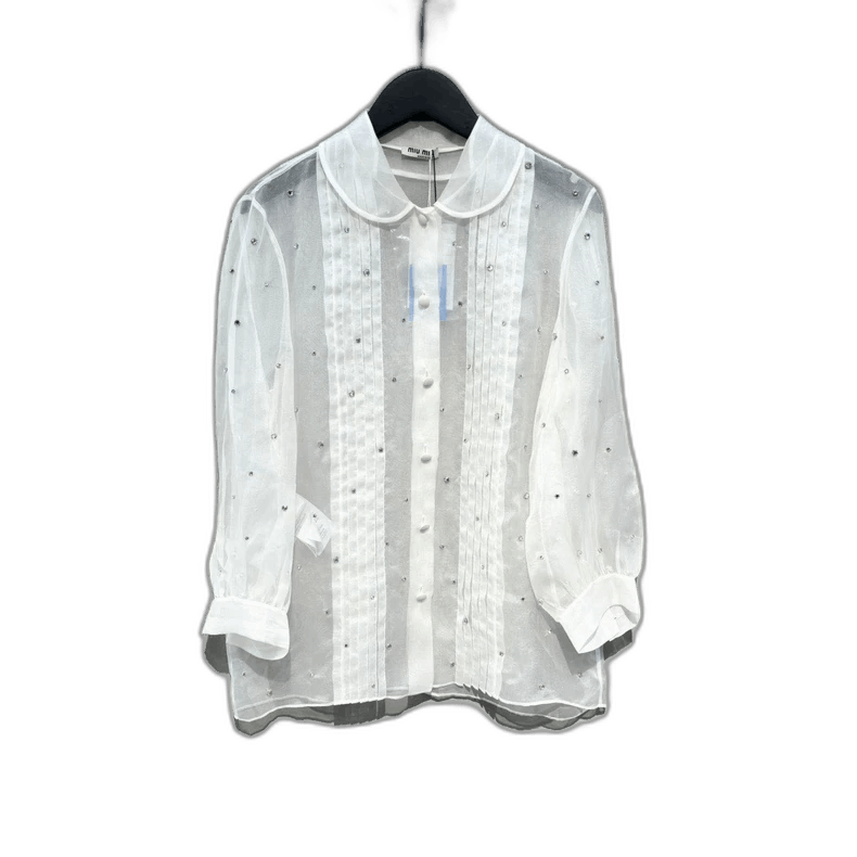 Prada Miu Miu Sheer Beaded Button-Up Shirt Size M / US 6-8 / IT 42-44 - 1 Thumbnail