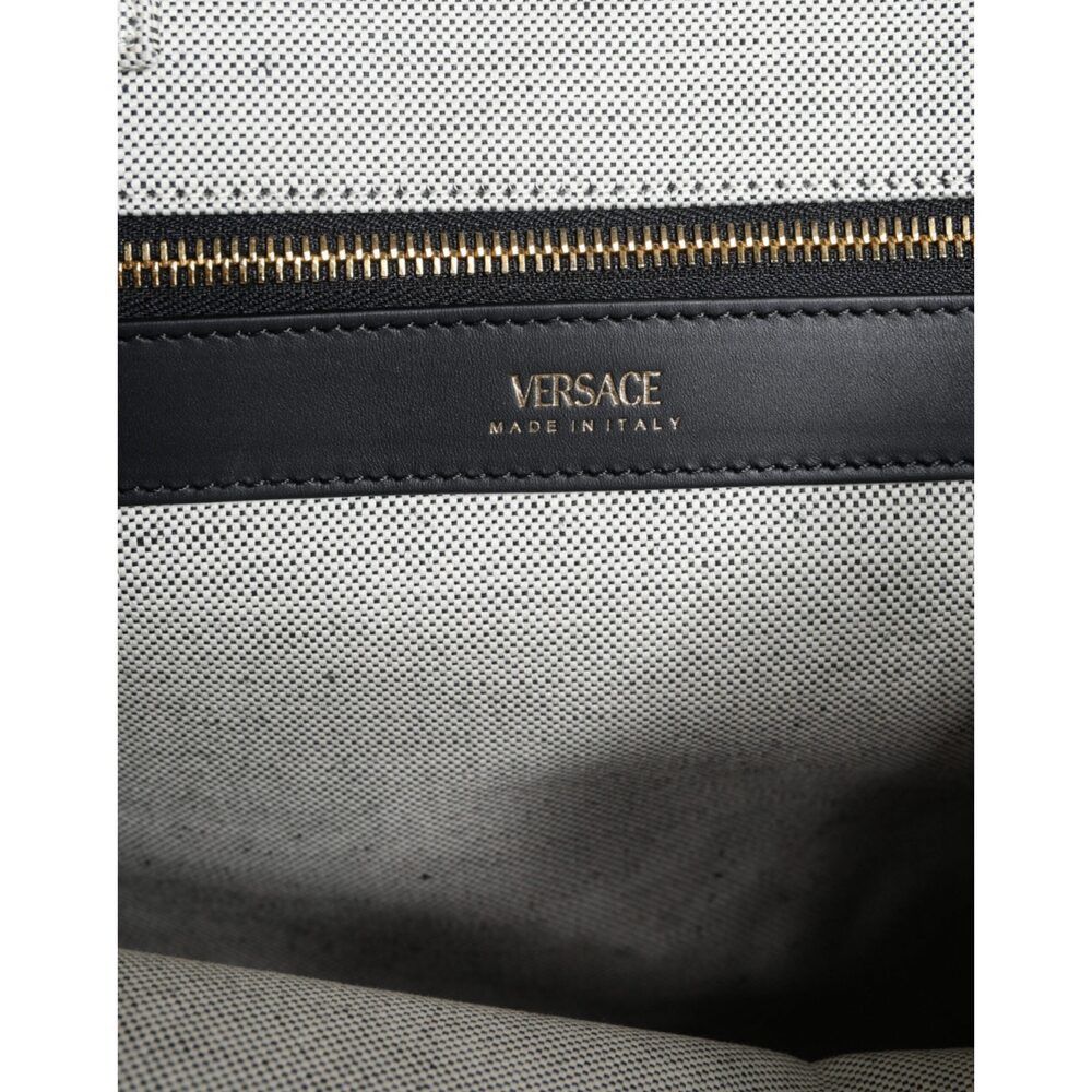 Versace Versace White Top Handle Canvas Leather Logo Crossbody Tote Size ONE SIZE - 4 Thumbnail
