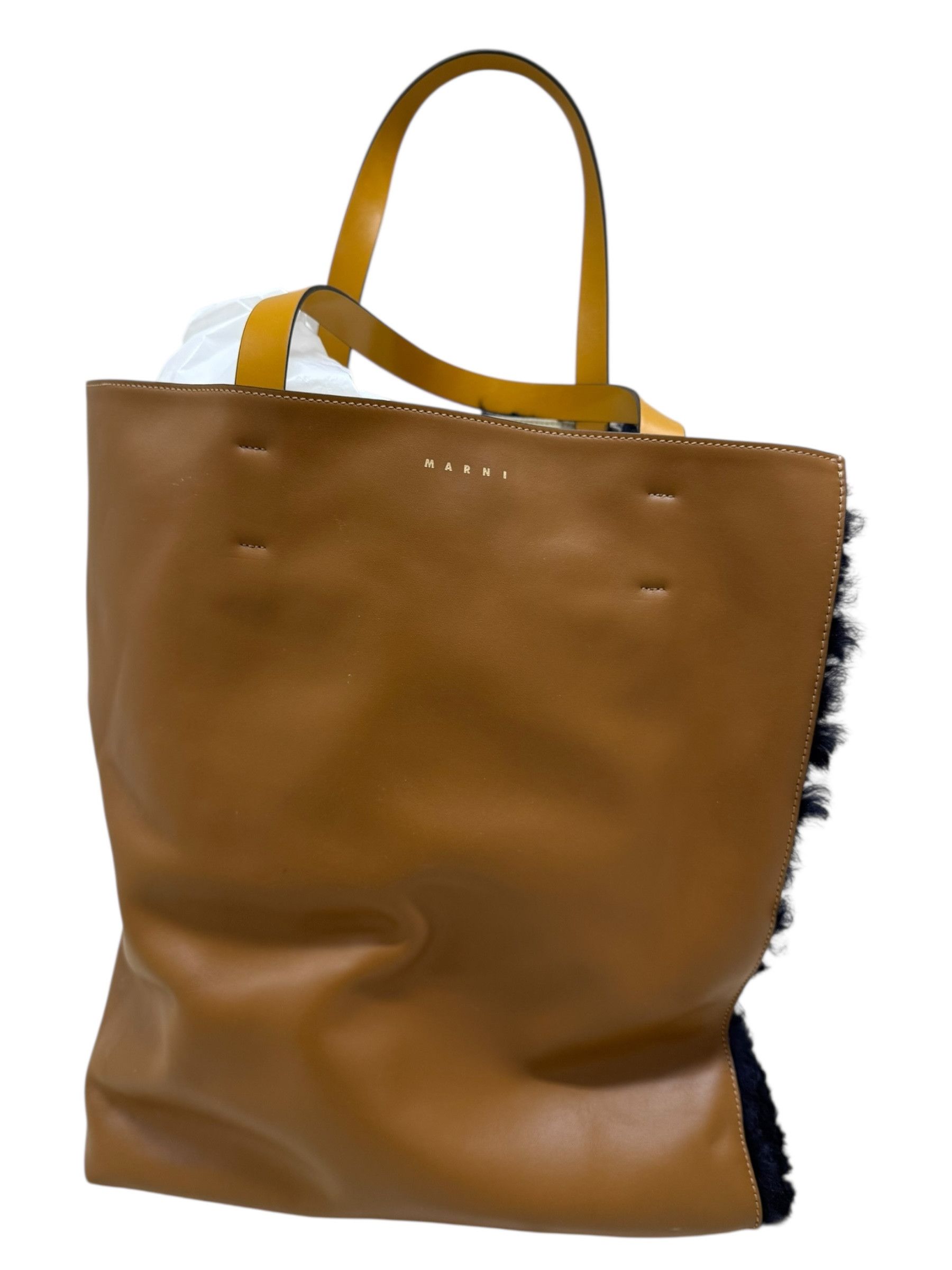 Marni Marni Brown Leather & Black Shearling Tote Bag Size ONE SIZE - 1 Thumbnail