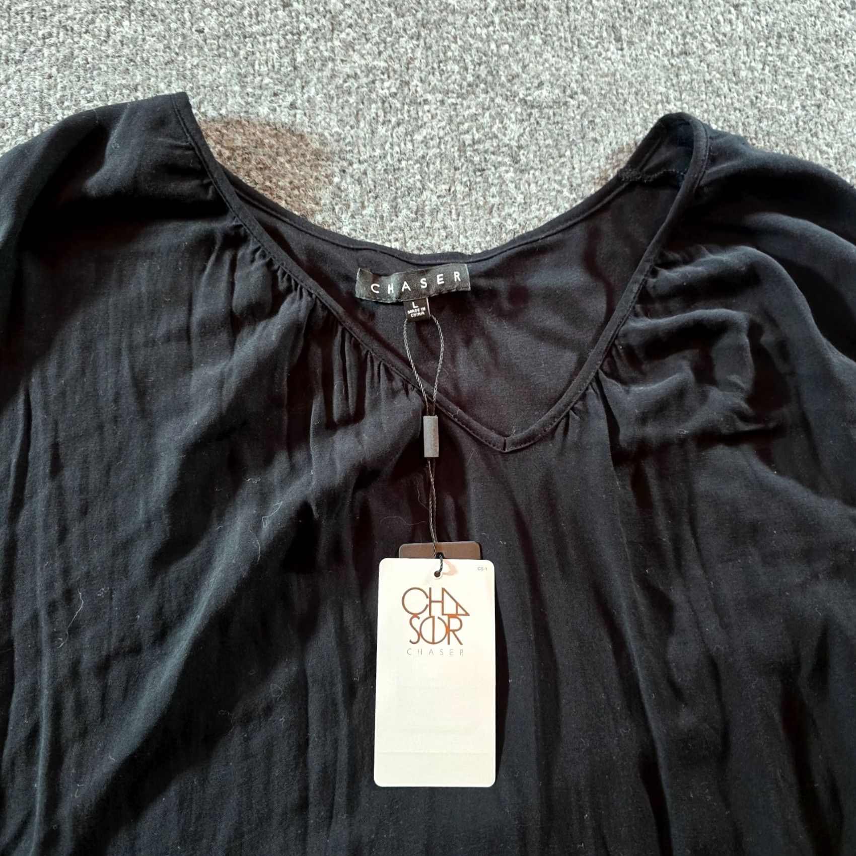 Vintage Chaser Top Womens Large Black V-Neck Long Sleeve Casual Blouse Size L / US 10 / IT 46 - 2 Thumbnail