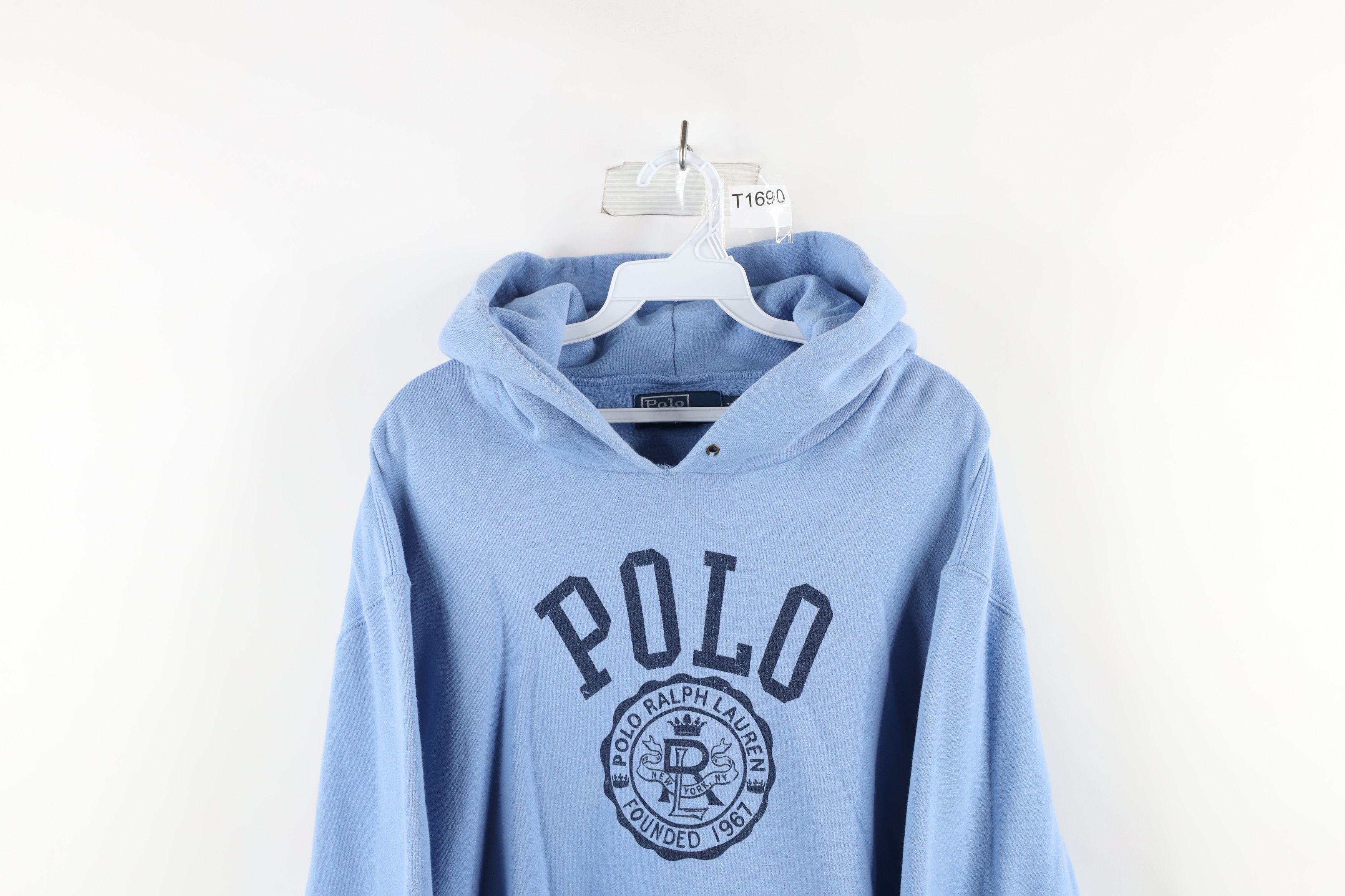 Vintage 90s Ralph Lauren Block Letter Spell Out Hoodie Blue
