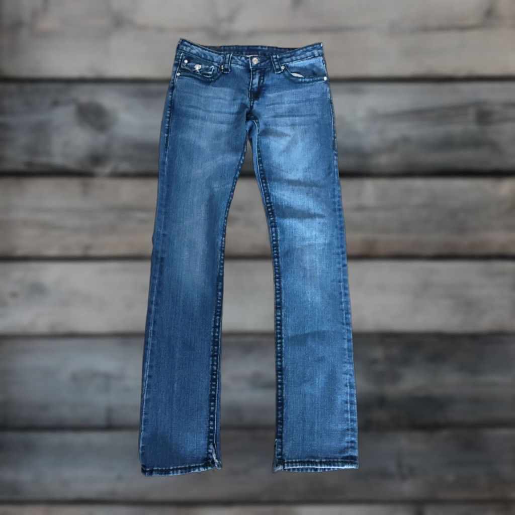 VINTAGE True Religion Jeans Green Stitch Low Rise Straight Women's