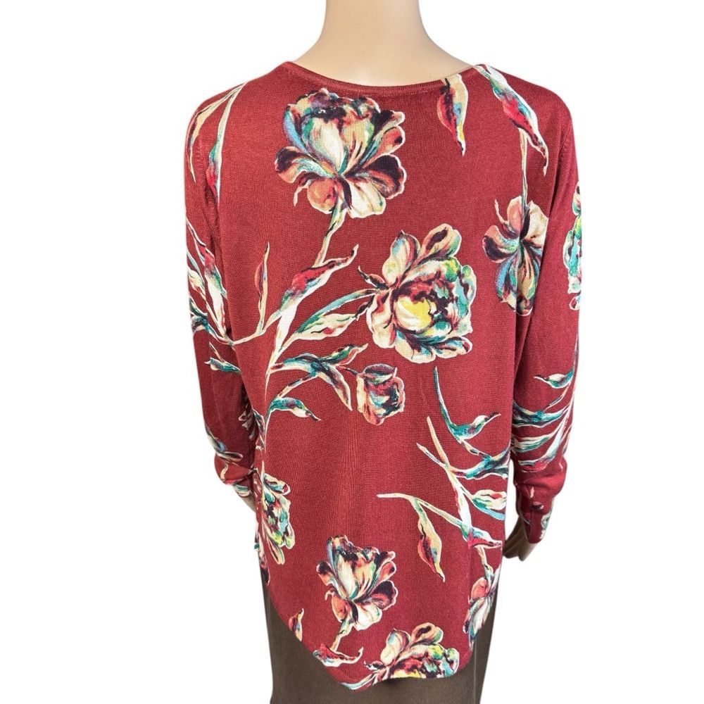 Chicos New Chico's Spun Rayon Floral V-Neck Sweater Size 1 US M Size M / US 6-8 / IT 42-44 - 4 Thumbnail