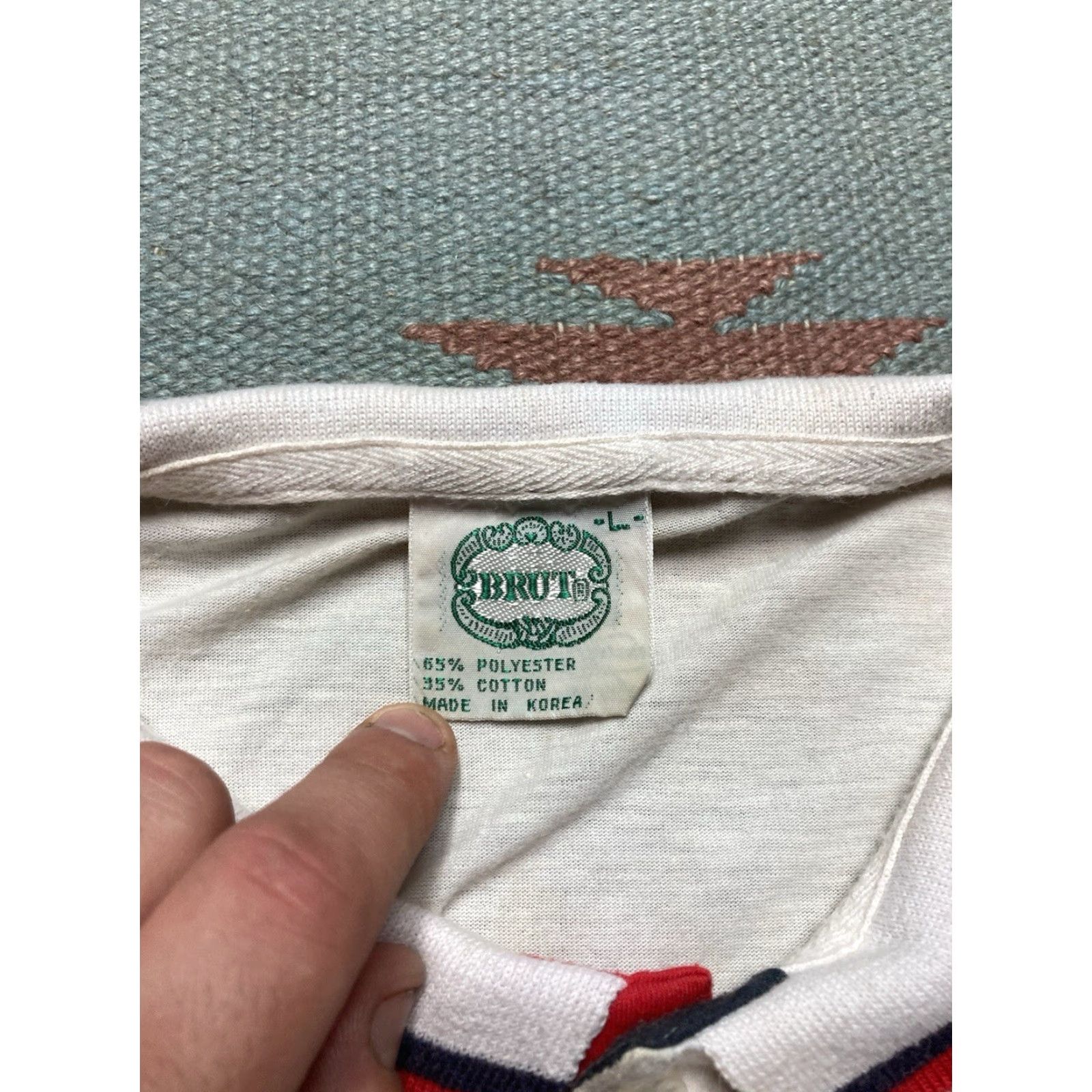 Vintage VINTAGE BRUT Polo Shirt Short Sleeve Striped Ringer White Large Adult Mens 1970s Size US L / EU 52-54 / 3 - 5 Thumbnail