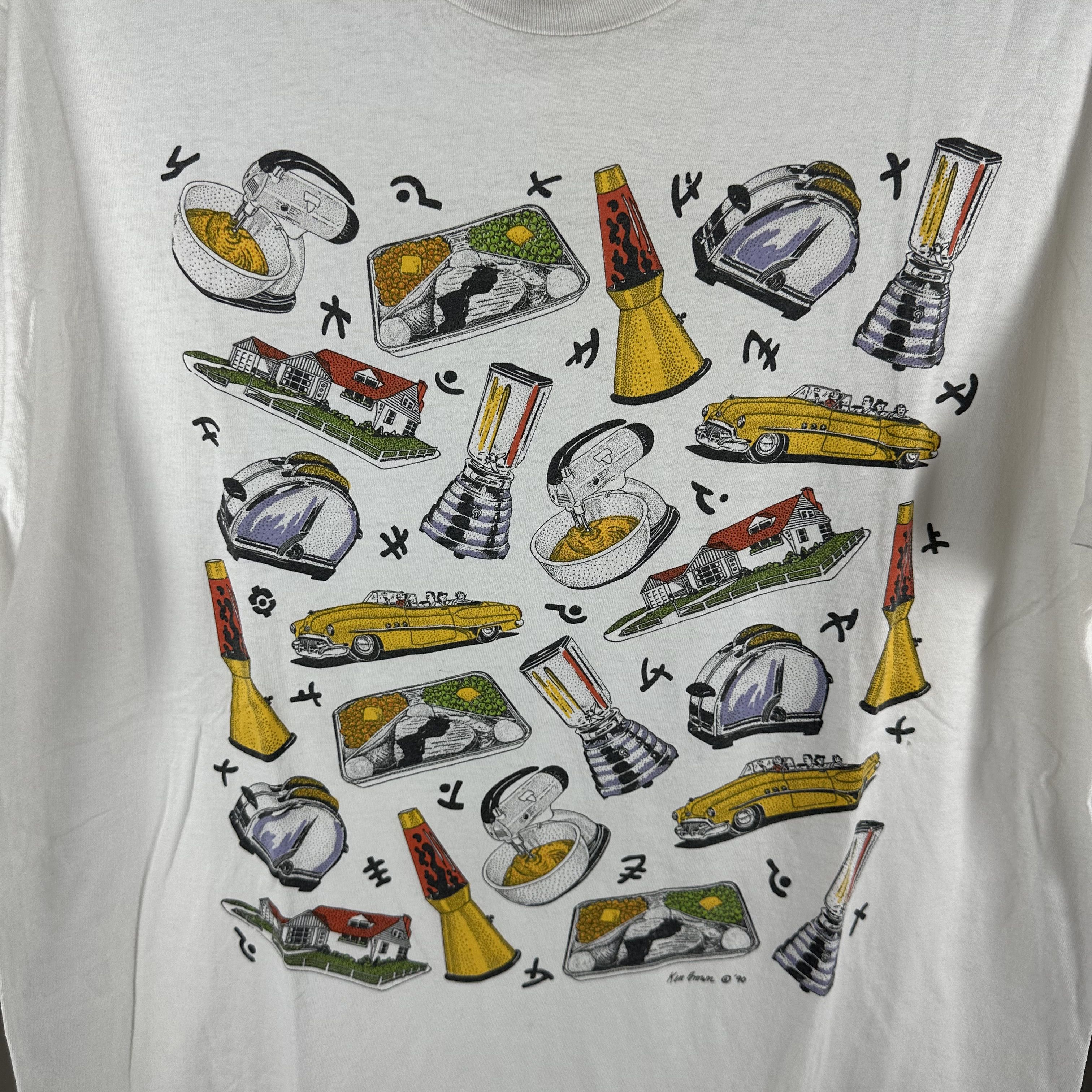 Vintage ​​​Vintage 1990 Ken Brown Pop Art Distressed T-shirt Size US XL / EU 56 / 4 - 2 Thumbnail