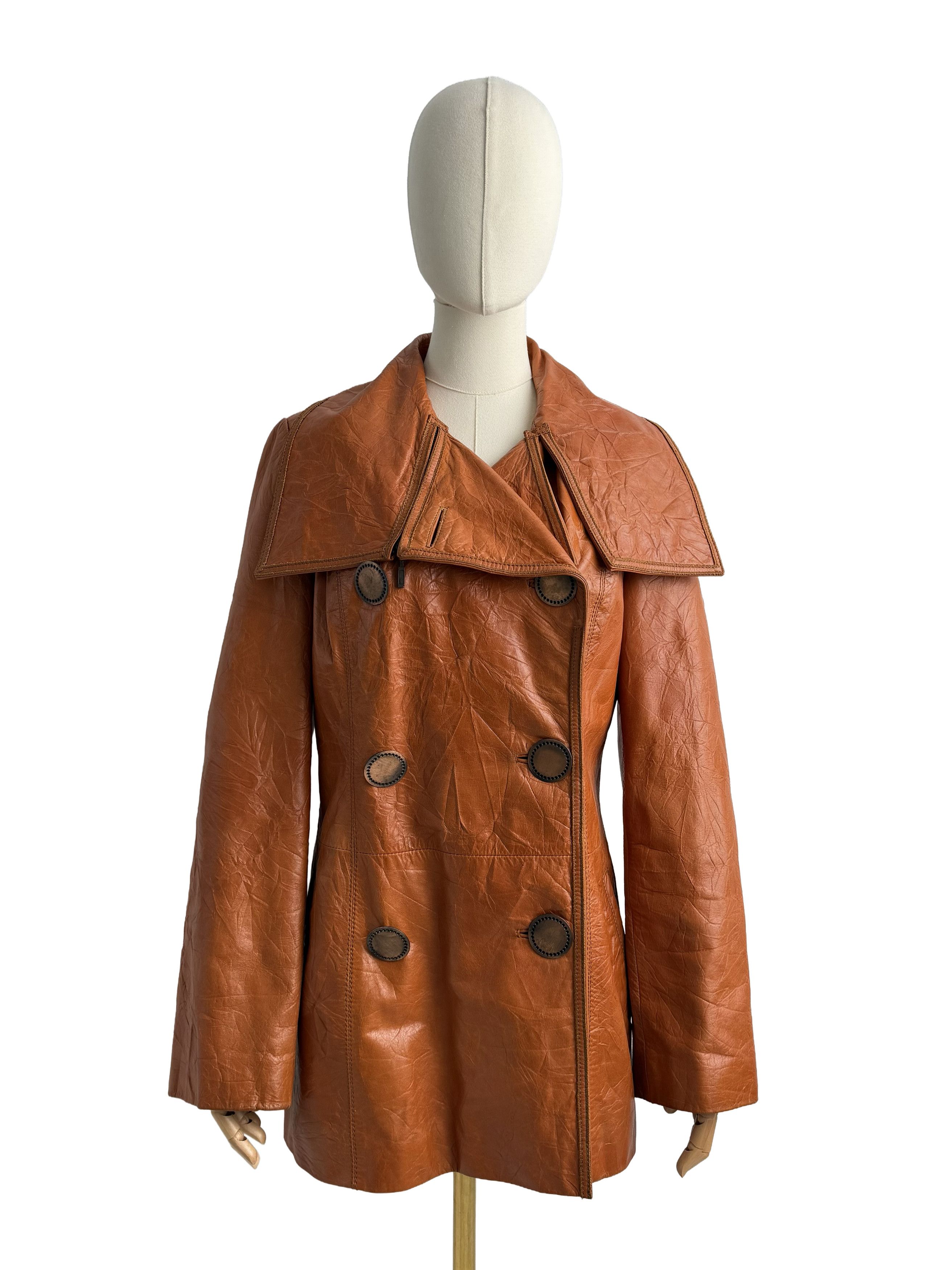 Vintage Vintage Leather Coat Double Breasted Jacket Retro Mod Trench Size M / US 6-8 / IT 42-44 - 2 Thumbnail
