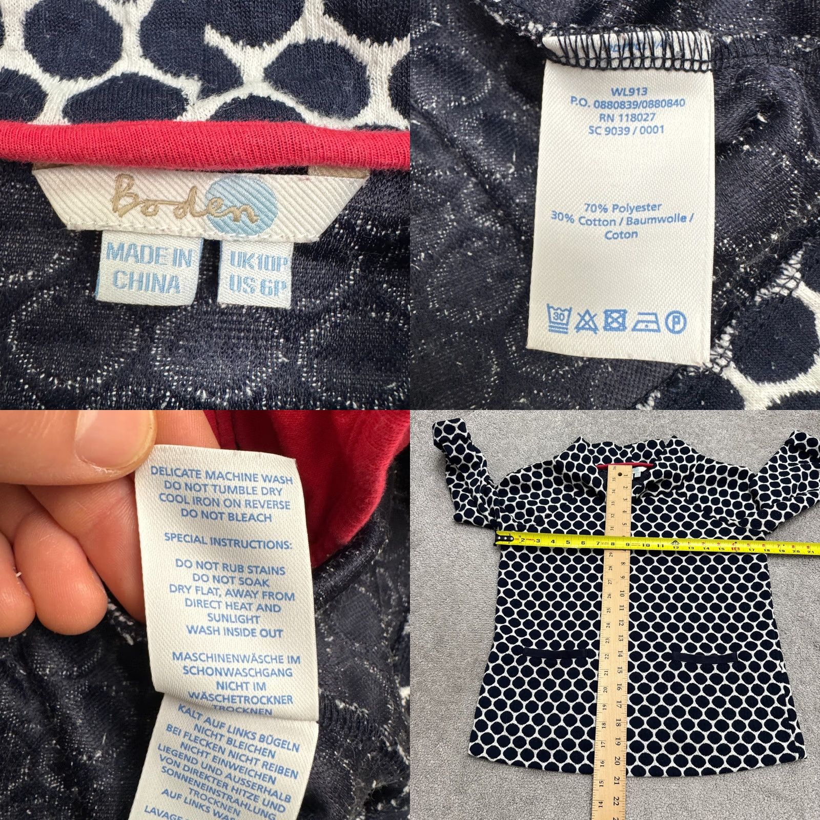 Boden Boden Funnel Neck Top Women 6P Blue White Polka Dot Pocket Casual Textured Blouse Size M / US 6-8 / IT 42-44 - 8 Thumbnail