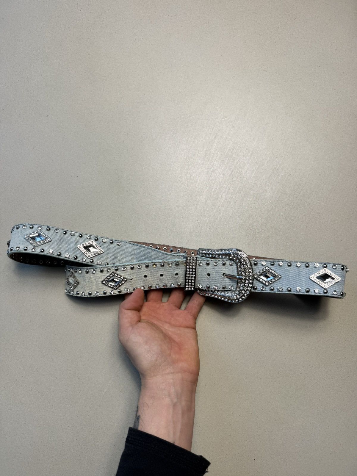 vintage rhinestones Denim belt bb style simon swag drip y2k