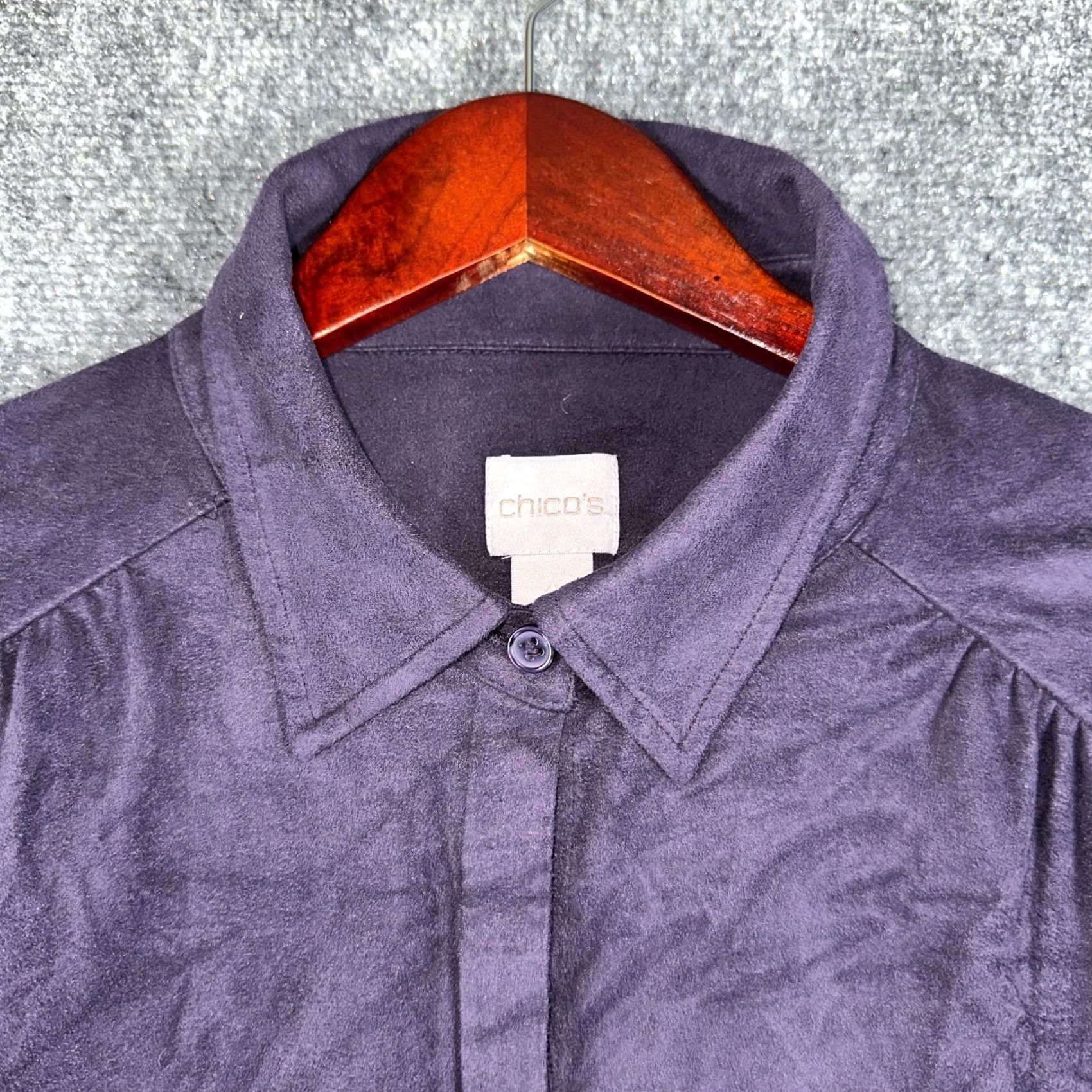 Vintage Chicos Blouse Womens Large Purple Stretch Faux Suede Long Sleeve Button Up Top Shirt Size L / US 10 / IT 46 - 5 Thumbnail