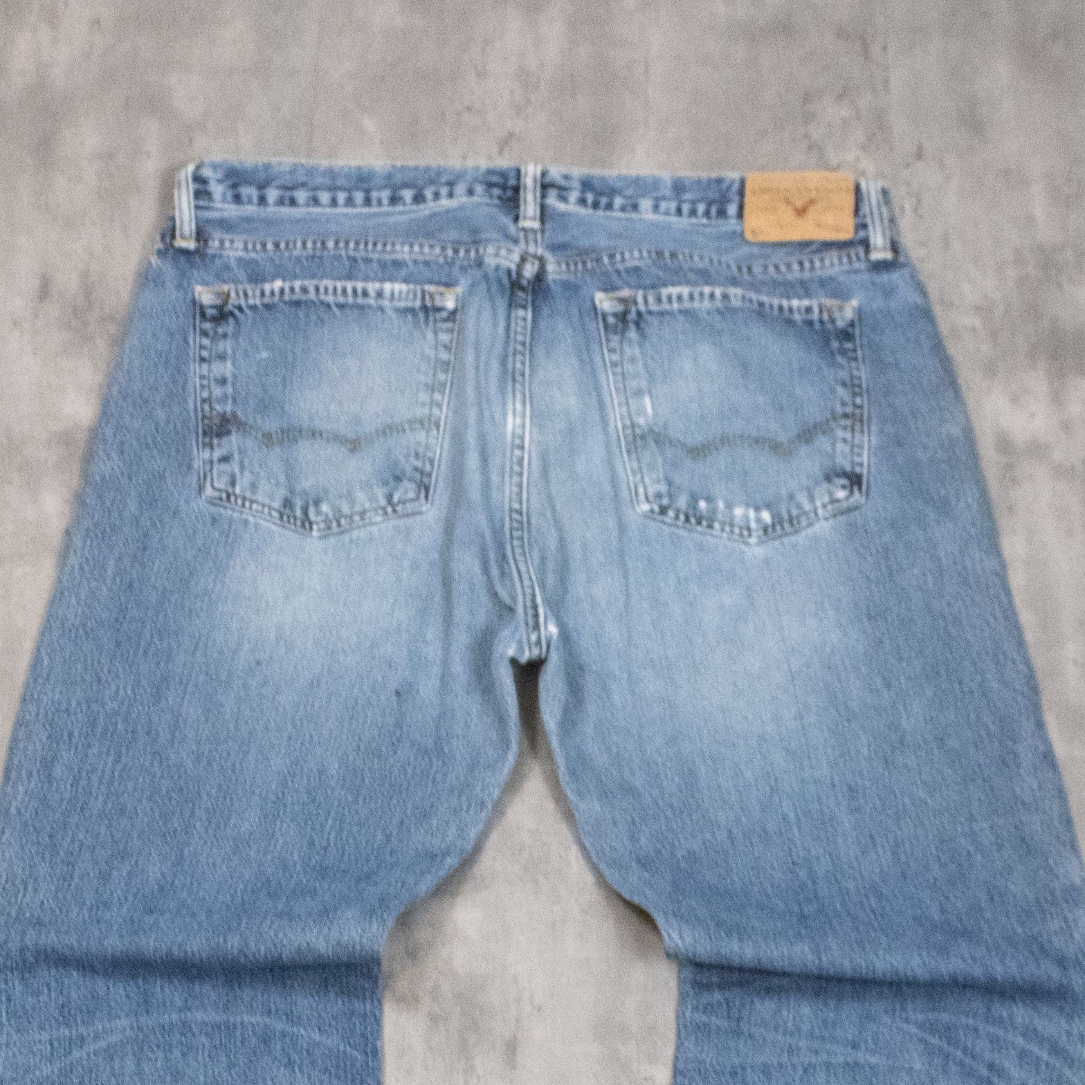American Eagle Outfitters Y2K 00's Baggy Relax Bootcut Midwash Distressed Denim Pant's Size US 36 / EU 52 - 11 Thumbnail