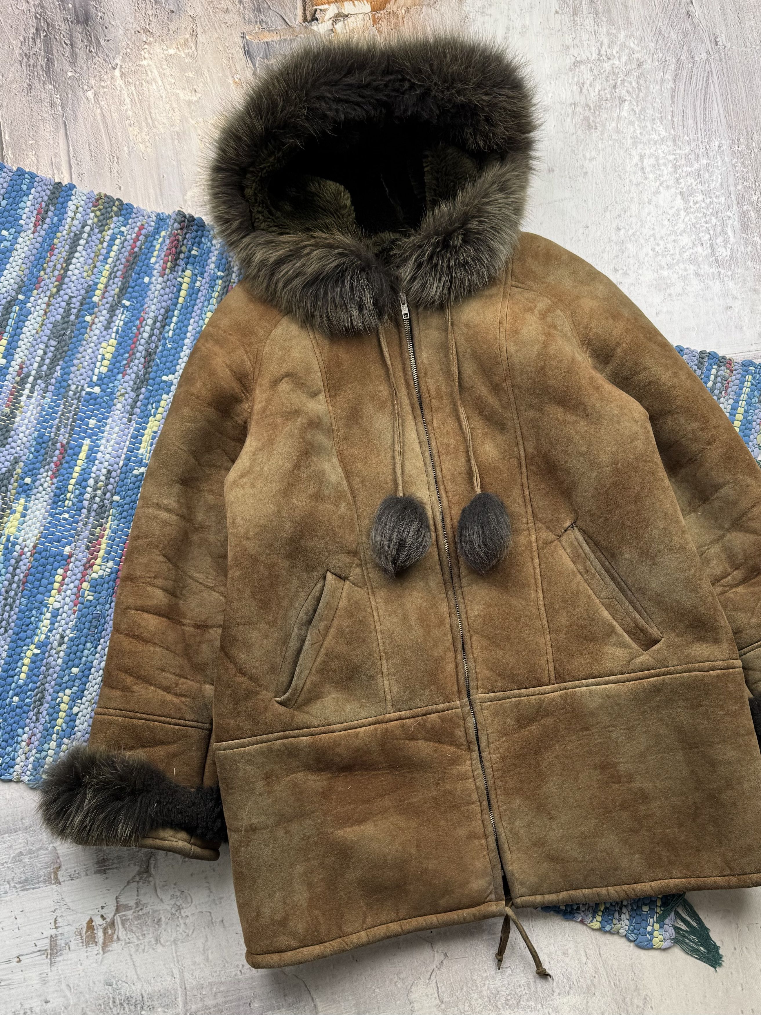 Vintage Vintage Faded Hooded Faux Sheepskin Coat A251(549) Size M / US 6-8 / IT 42-44 - 2 Thumbnail