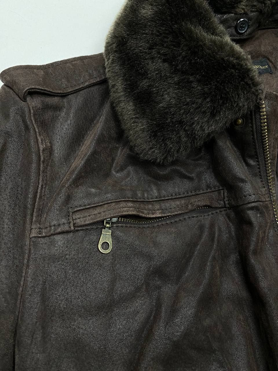 Vera Pelle Real Leather Mens Brown L Aviator Jacket with Fur Collar 90s Size US L / EU 52-54 / 3 - 10 Thumbnail
