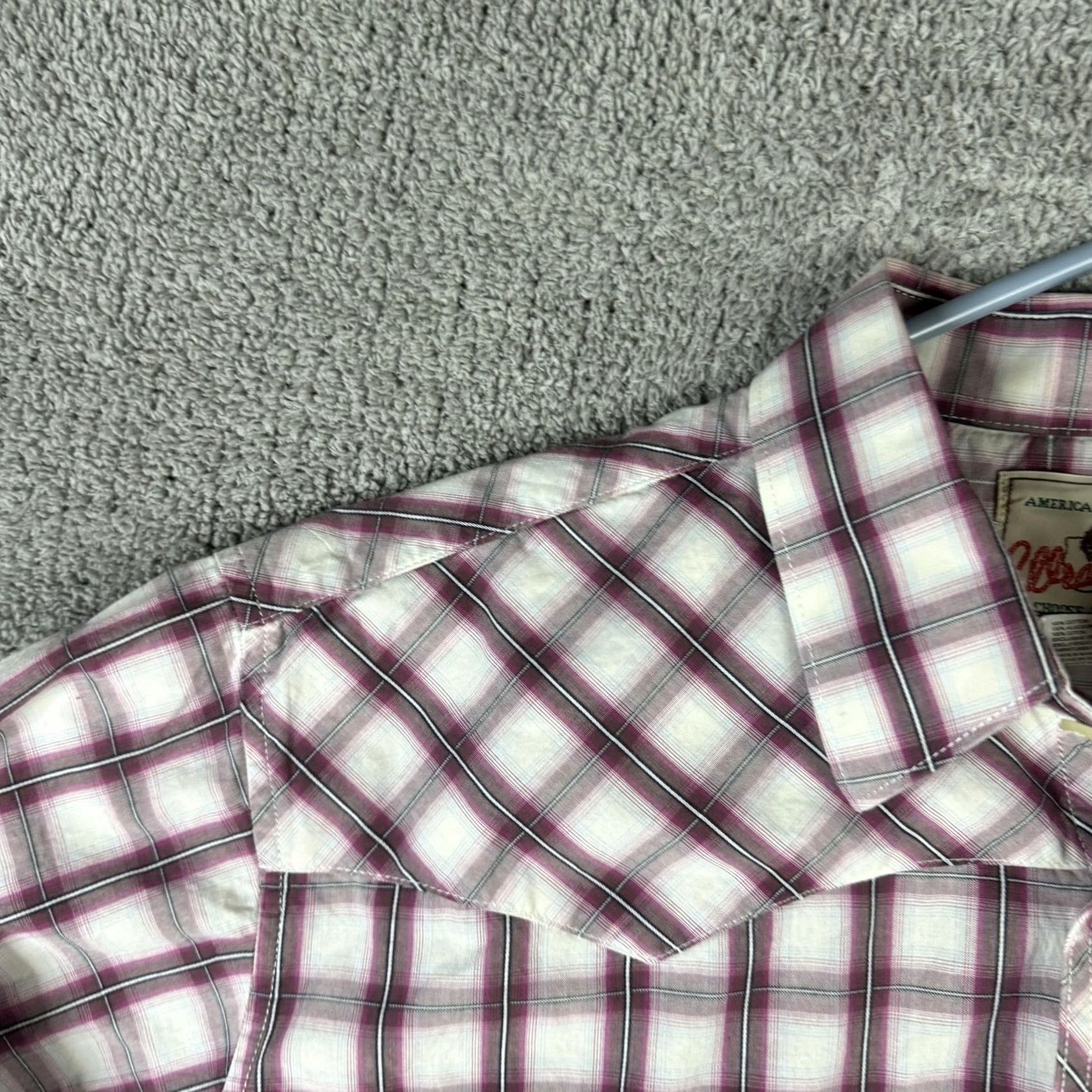 Wrangler VINTAGE Wrangler Western Shirt Mens Large Purple White Plaid Pearl Snap Long Sleeve Size US L / EU 52-54 / 3 - 5 Thumbnail