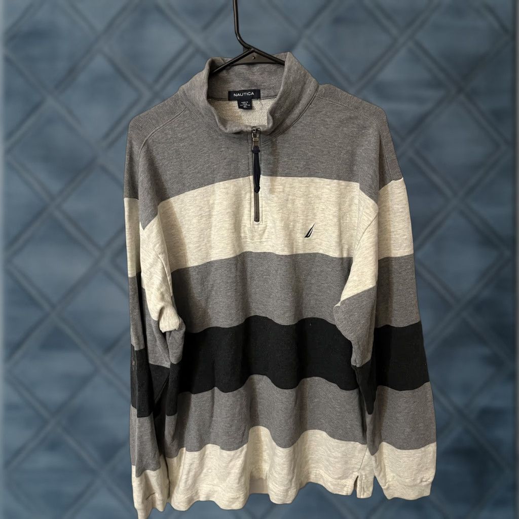 Nautica Nautica Sweater Adult XL Gray Fleece Pullover 1/4 Zip Long Sleeve Golf Mens Size US XL / EU 56 / 4 - 1 Thumbnail