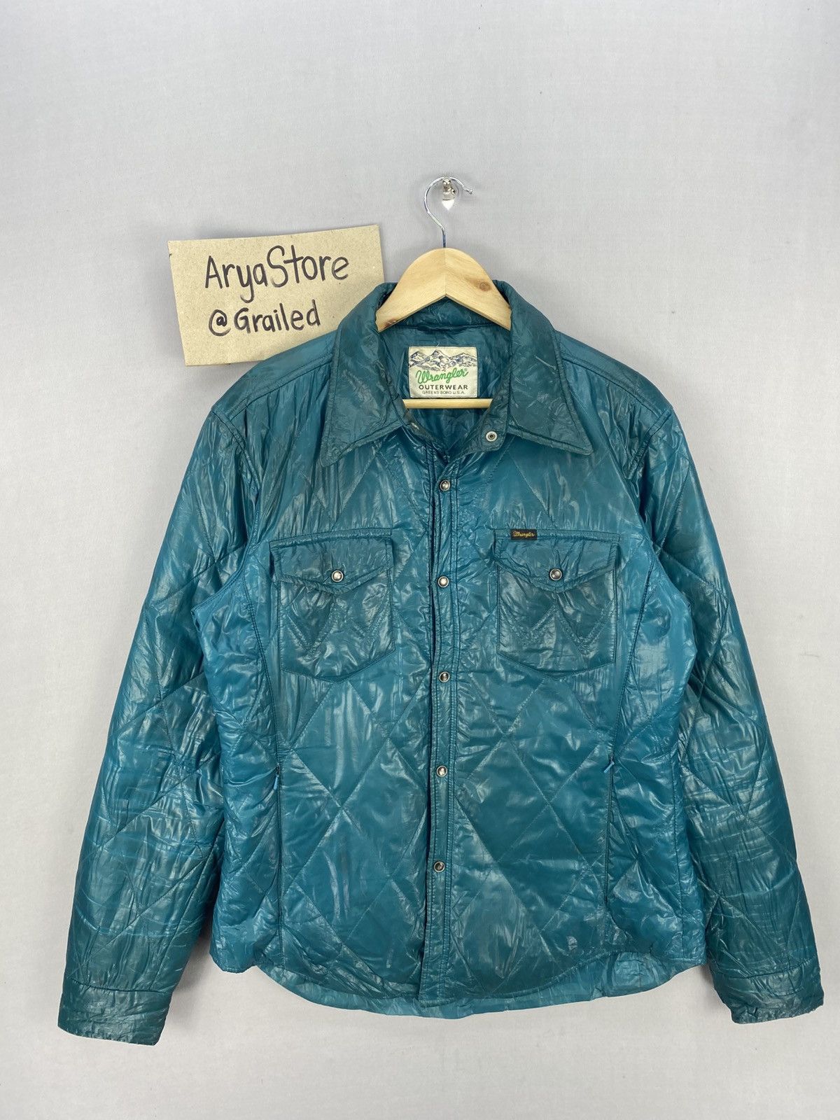 Wrangler Vintage Wrangler Green Boro Usa Quilted Nylon Jacket Size S / US 4 / IT 40 - 1 Thumbnail