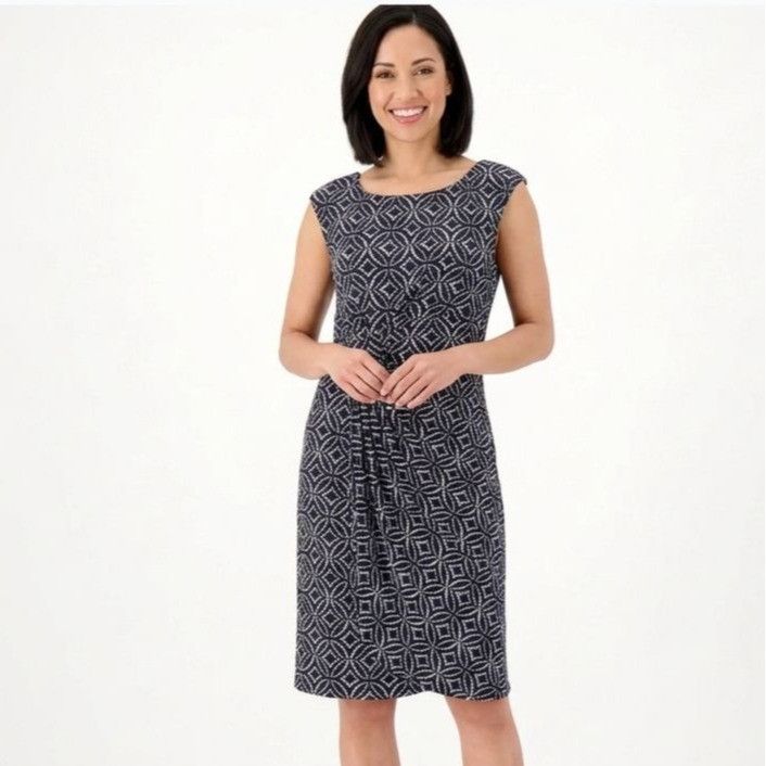 Other Connected Apparel Blue White Sheath Dress Size 12 Geometric Size XL / US 12-14 / IT 48-50 - 1 Thumbnail