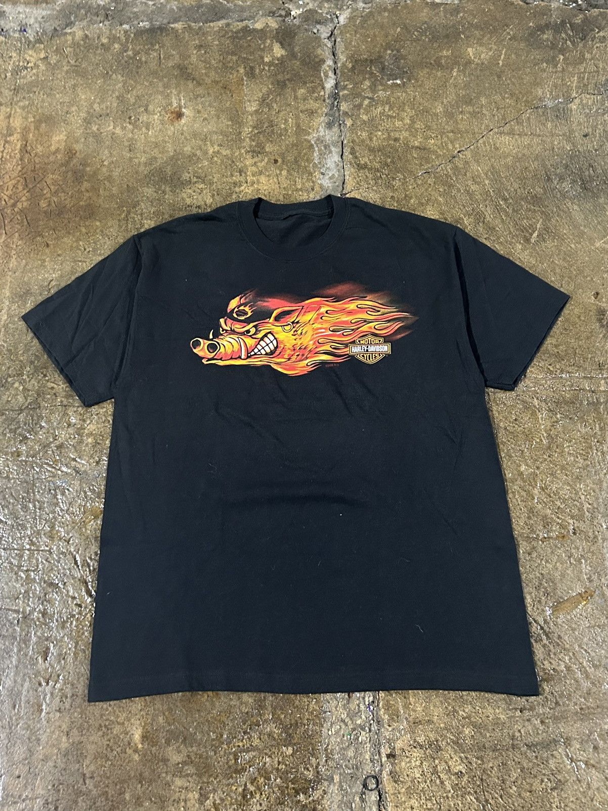 Harley Davidson × Vintage Crazy Vintage Y2K Harley Davidson Flames Hog Biker Tee Shirt Size US L / EU 52-54 / 3 - 4 Thumbnail