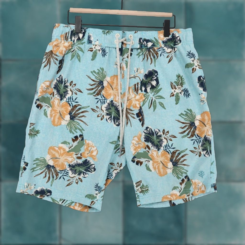 Vintage Coolibar Swim Trunks Mens M Blue Floral Tropical Lined Pockets Drawstring Size ONE SIZE - 1 Thumbnail
