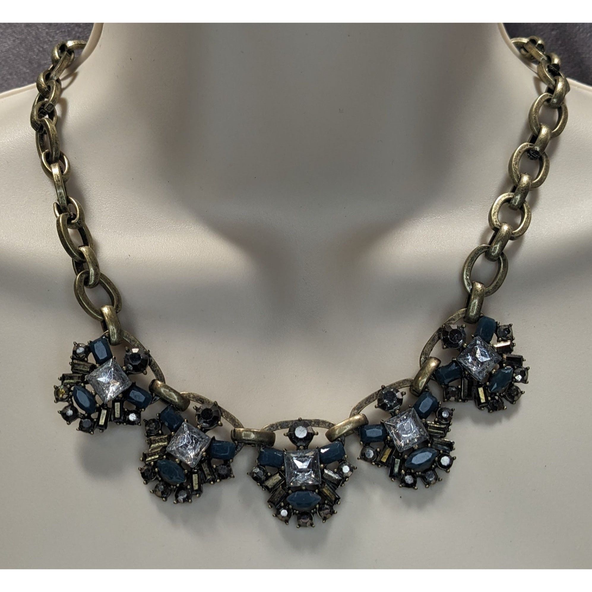 Loft Loft Chunky Statement Necklace With Blue & Clear Gemstones Size ONE SIZE - 1 Thumbnail
