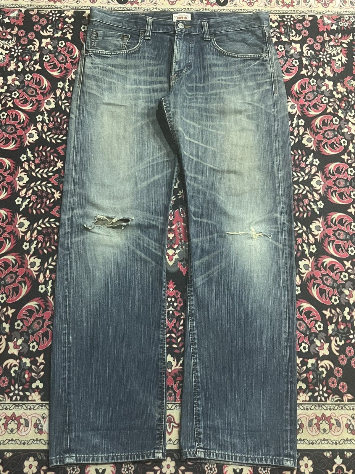 Edwin Vintage Edwin XVS Japan Blue Washed Distressed Jeans Size US 34 / EU 50 - 1 Thumbnail