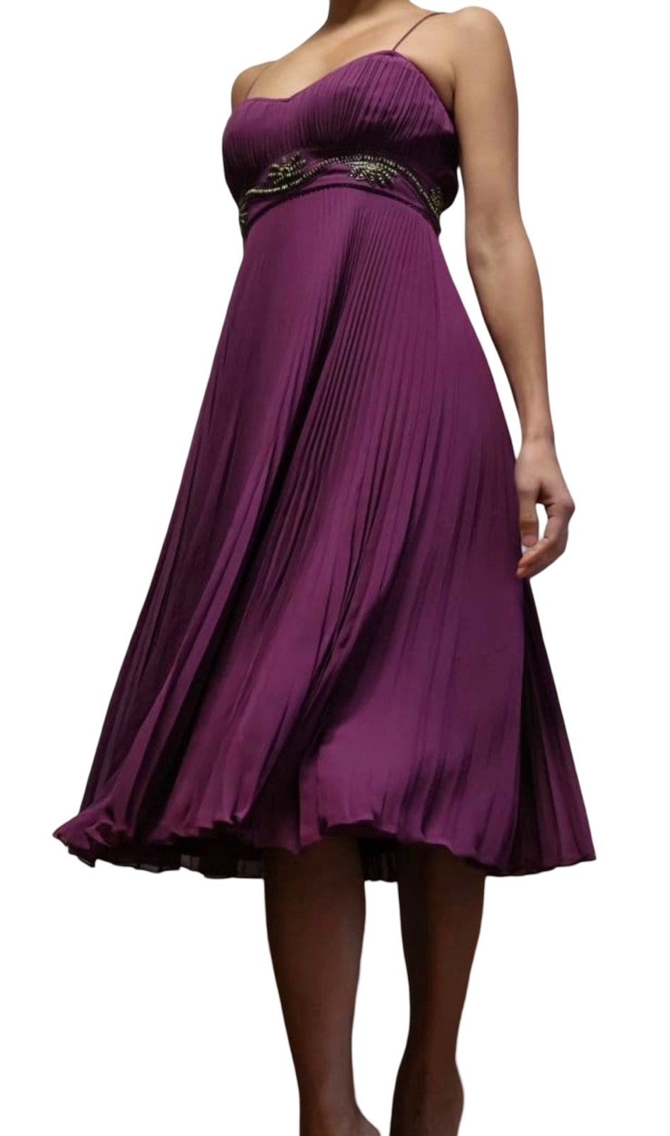 Betsey Johnson Betsey Johnson Evening Beaded Pleated Silk-Style Midi Dress Size XS / US 0-2 / IT 36-38 - 8 Thumbnail