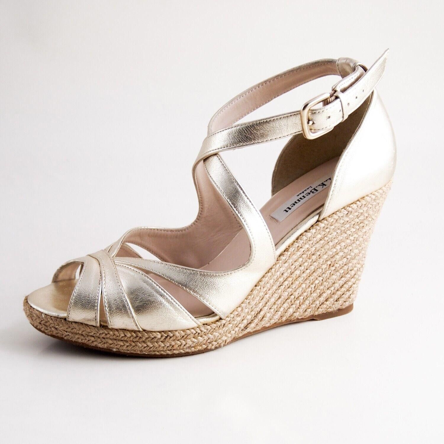 Designer L K Bennett Strappy Wedge Sandals Gold Womens US 8 EU 38 Size US 8 / IT 38 - 1 Thumbnail
