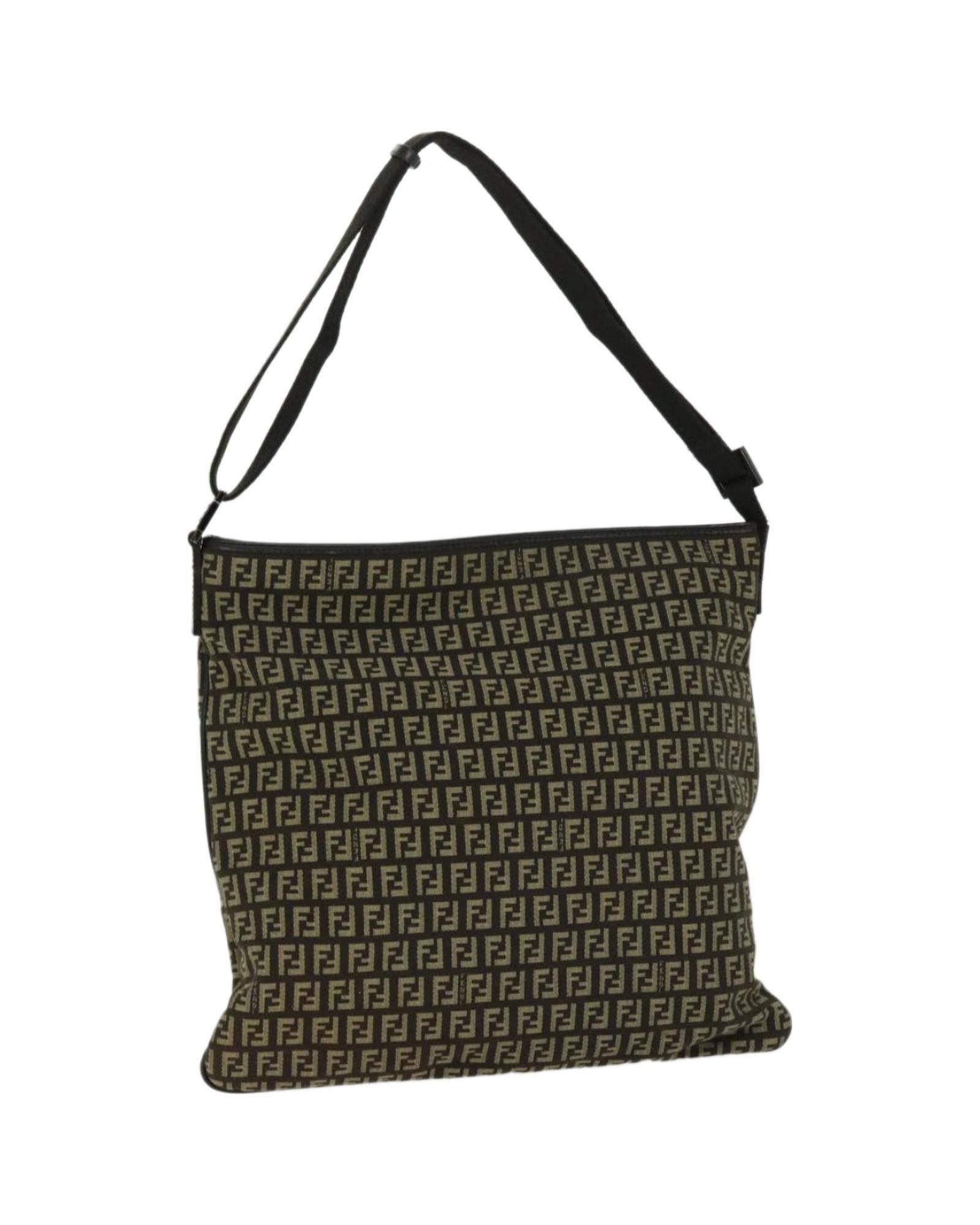 image of Fendi Canvas Shoulder Bag With Elegant Timeless Design in Brown, Women's