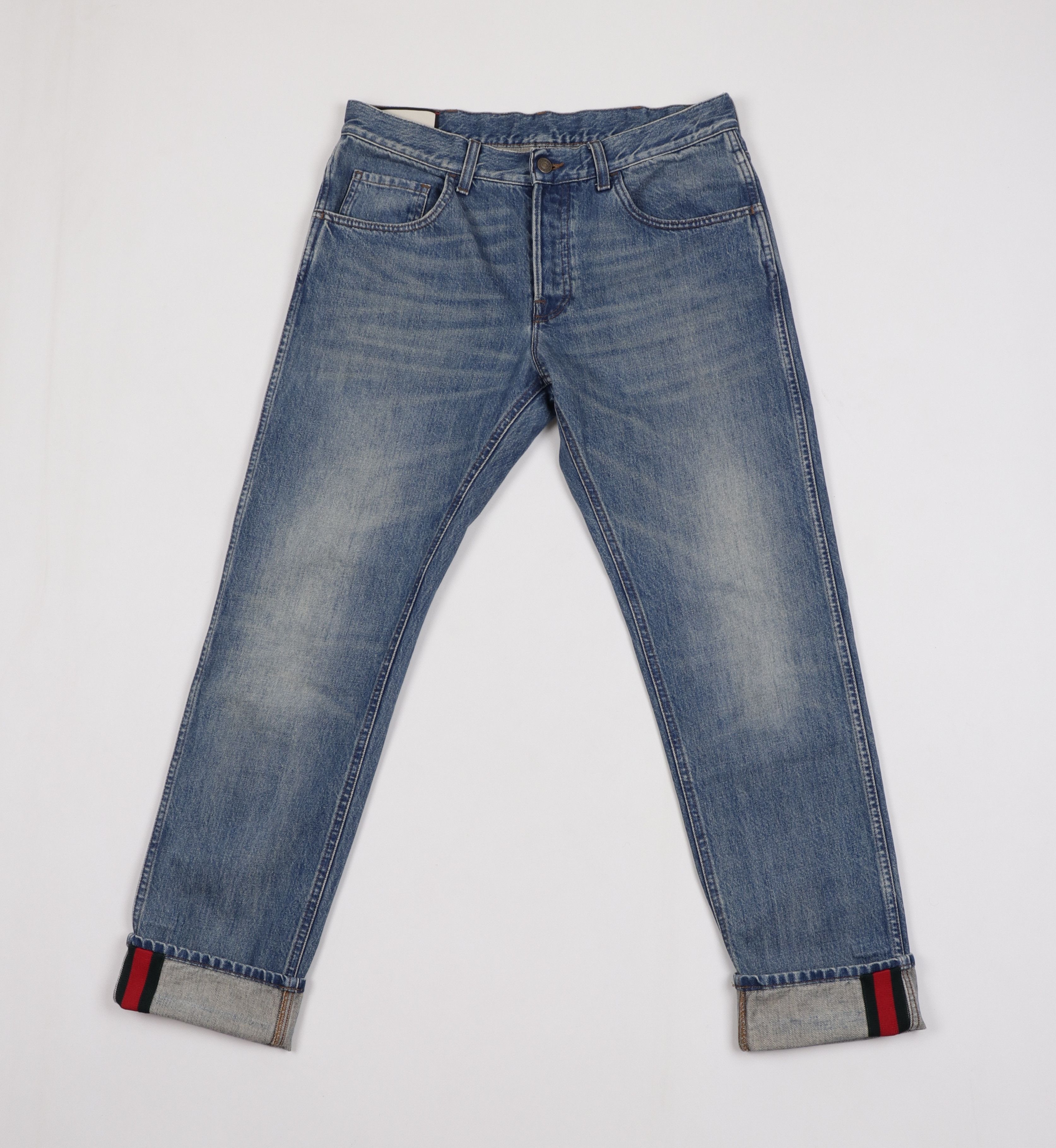 Gucci Men's Gucci Cotton Blue Jeans Web Strap W32" L40" Size US 32 / EU 48 - 2 Thumbnail