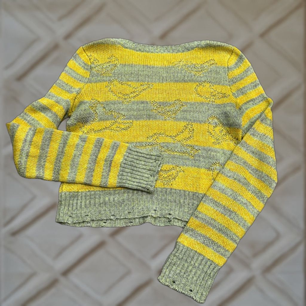 Vintage VINTAGE Pilcro Distressed Linen Cropped Pullover Sweater Womens XS Yellow Gray Striped Size XS / US 0-2 / IT 36-38 - 1 Thumbnail