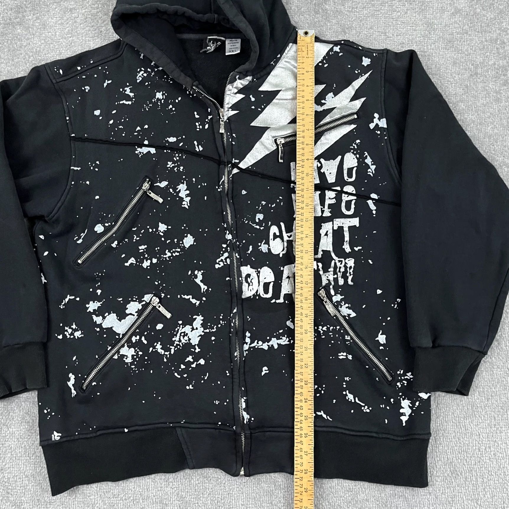 Vintage Clench Jeans Jacket Mens 2XL Black Paint Splatter Grunge Hooded Sweatshirt Size US XXL / EU 58 / 5 - 6 Thumbnail