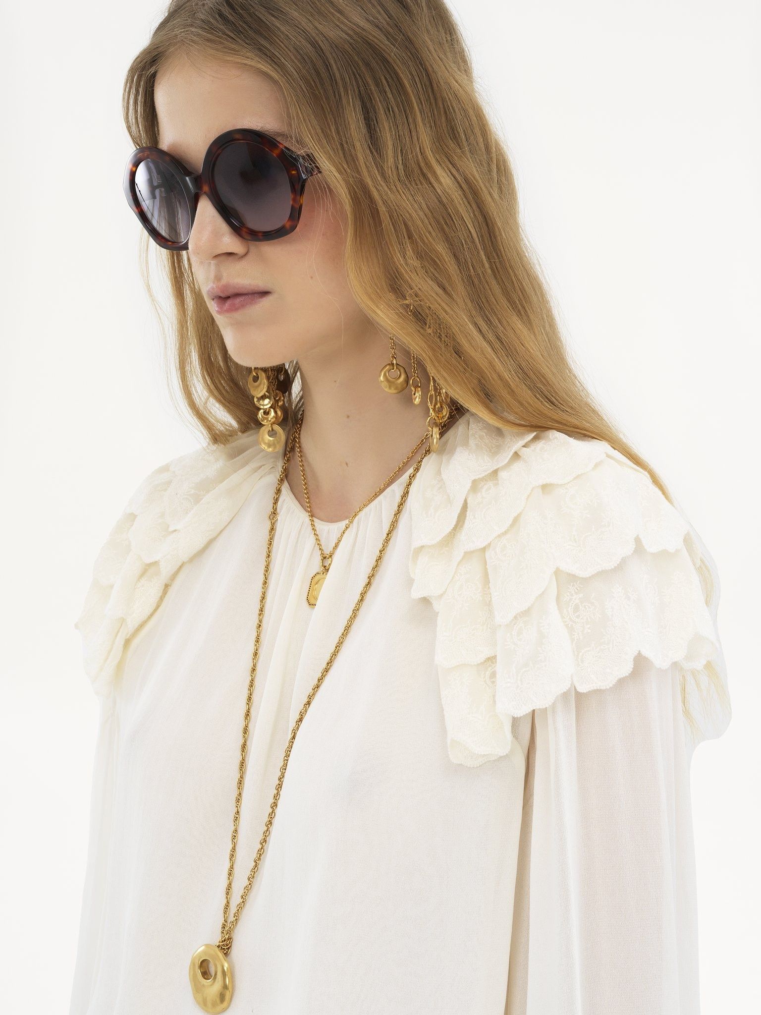 Chloe o1loc1c11125 Long-sleeve Gathered Ruffle Top in Dusky White Size XS / US 0-2 / IT 36-38 - 5 Thumbnail