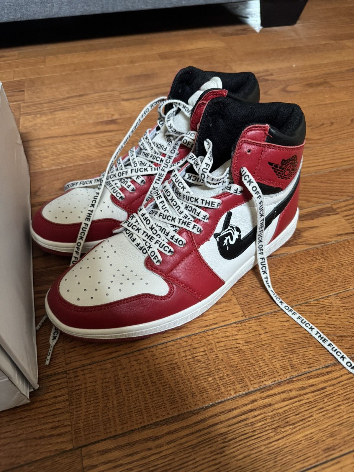 ineverheardofyou Ineverheardofyou Fuck Off Jordan 1s (Red/Black/White) Size US 11 / EU 44 - 4 Thumbnail