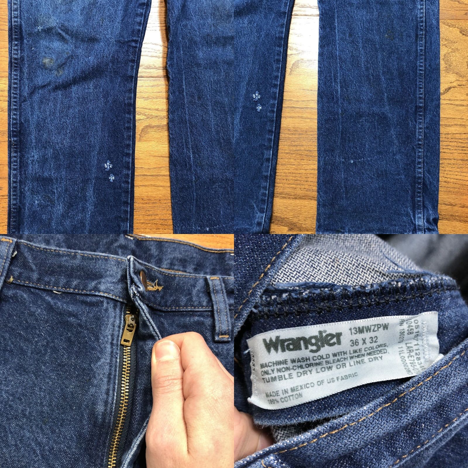 Wrangler VINTAGE Wrangler 13MWZ Jeans Mens Tag 36x32 Cowboy Cut Western Distressed Chore Blue Size US 36 / EU 52 - 8 Thumbnail