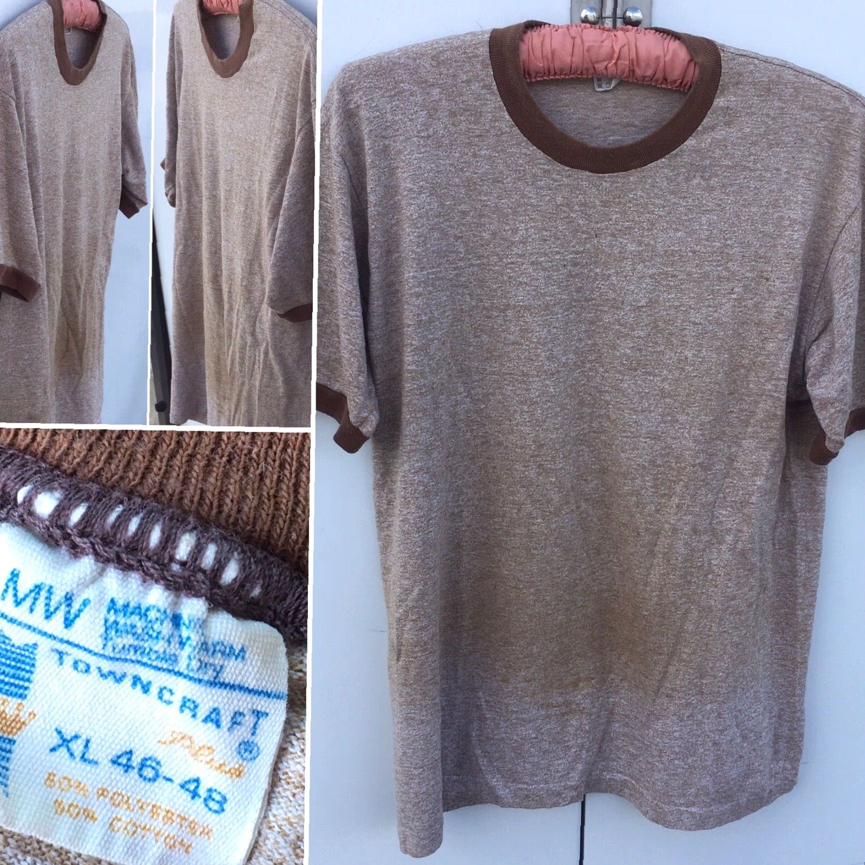 Vintage VINTAGE Towncraft XL Brown Ringer Tee T-Shirt Short Sleeve Men 60s 70s Distressed From Wear XL Brown Heather Vintage Basic Tee Sportswear/Beach Mens Size US XL / EU 56 / 4 - 2 Thumbnail