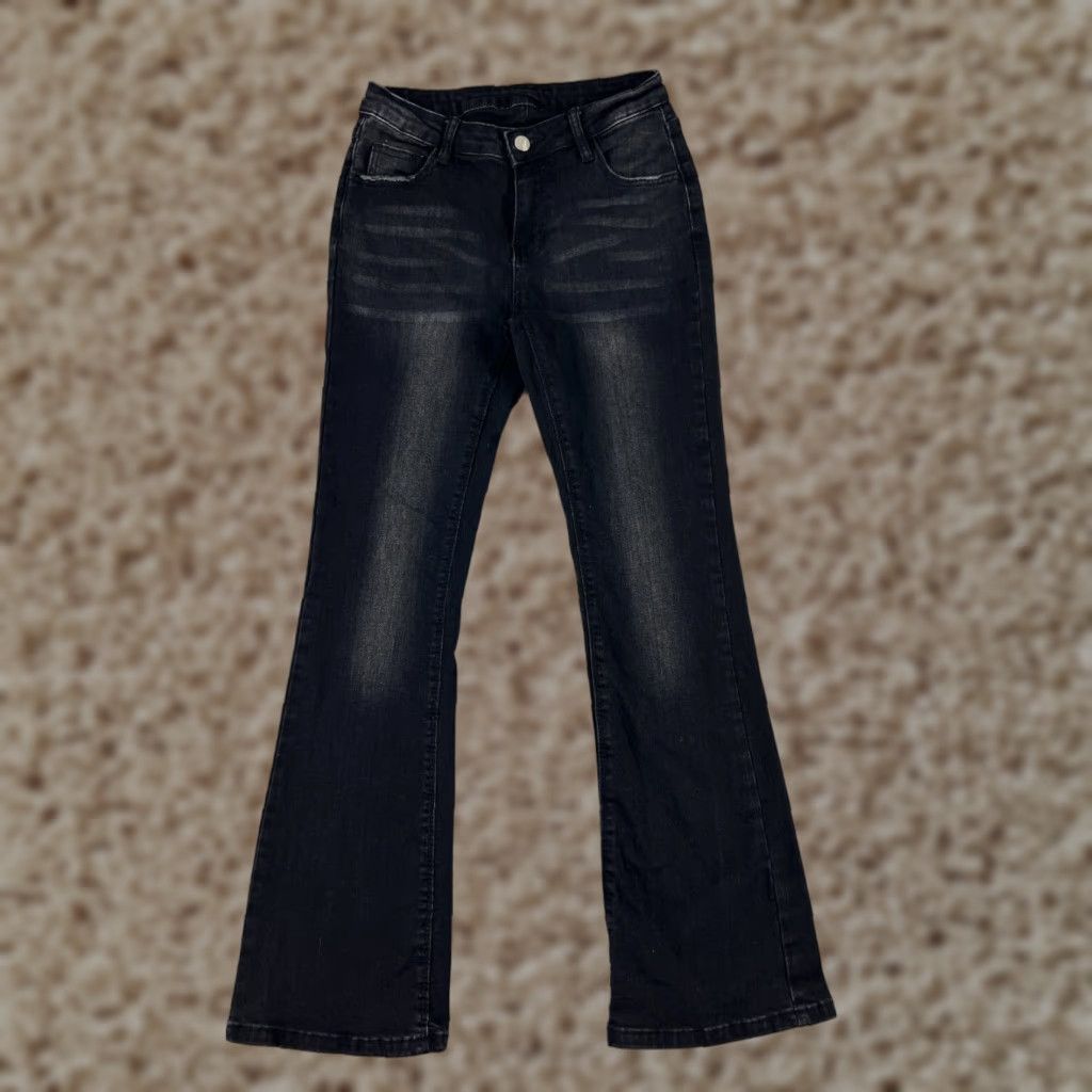 Shein Vintage SheIn Black Denim Flare Jeans Womens Size 4 Mid Rise Stretch Cotton Blend Fall Summer Size 27" / US 4 / IT 40 - 1 Thumbnail