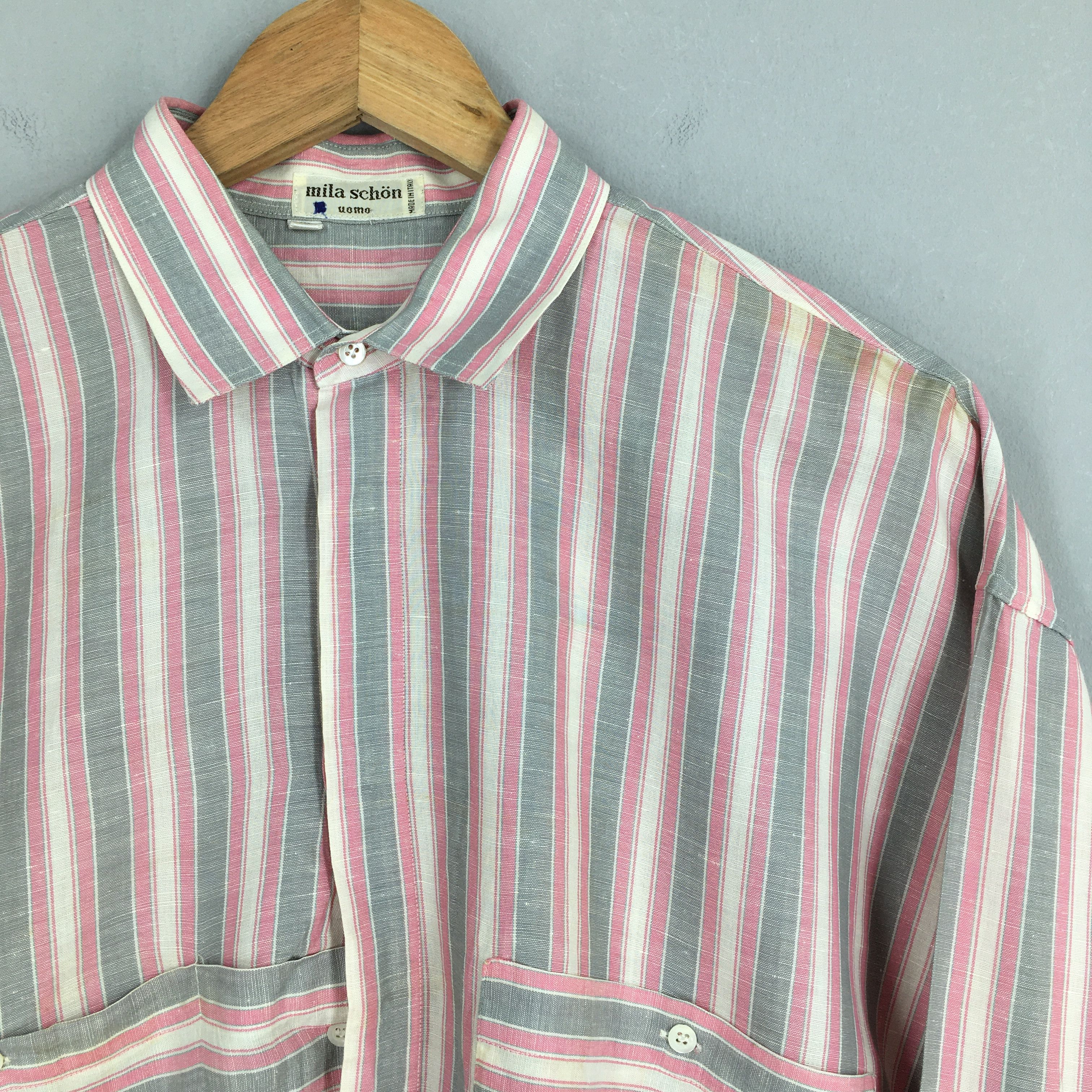 Designer × Mila Schon × Retrofit Vintage Mila Schon Paris Stripes Flannel Linen Shirt M Size US M / EU 48-50 / 2 - 2 Thumbnail