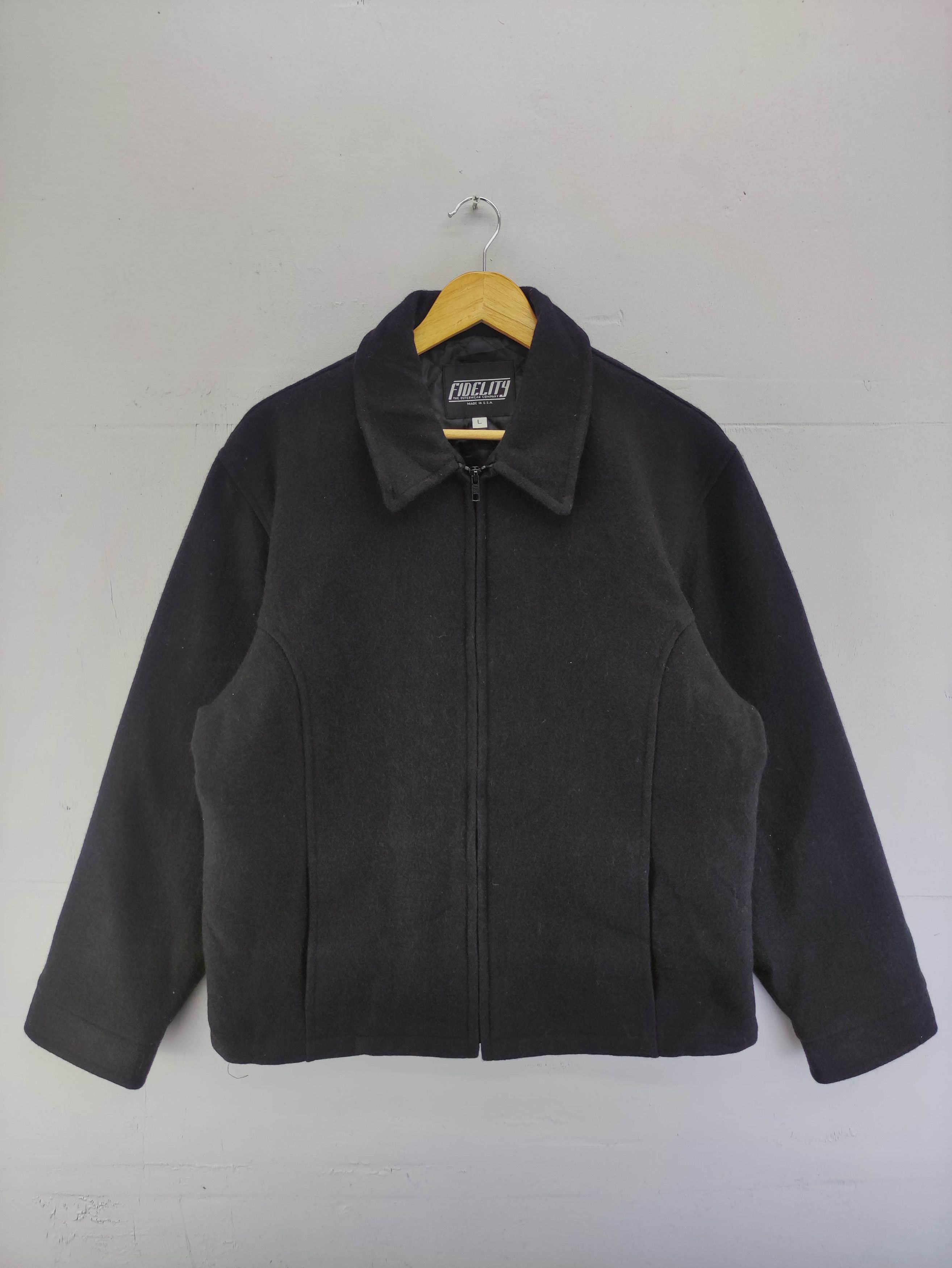 image of Vintage Fidelity Black Wool Zipper Jacket, Men's (Size Large)