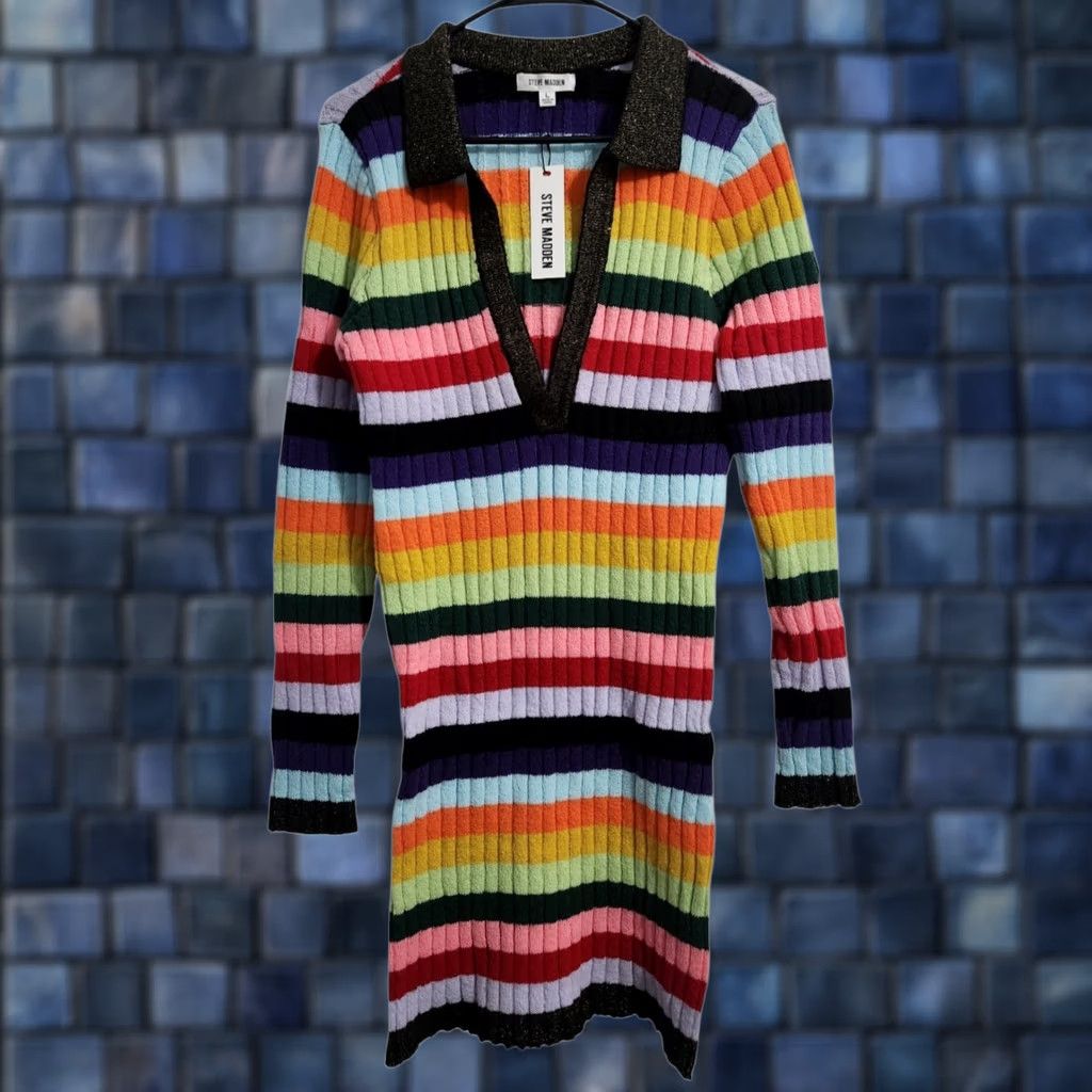 Steve Madden Steve Madden Womens L Sweater Dress Multicolor Knit Long Sleeve V-Neck Size L / US 10 / IT 46 - 1 Thumbnail