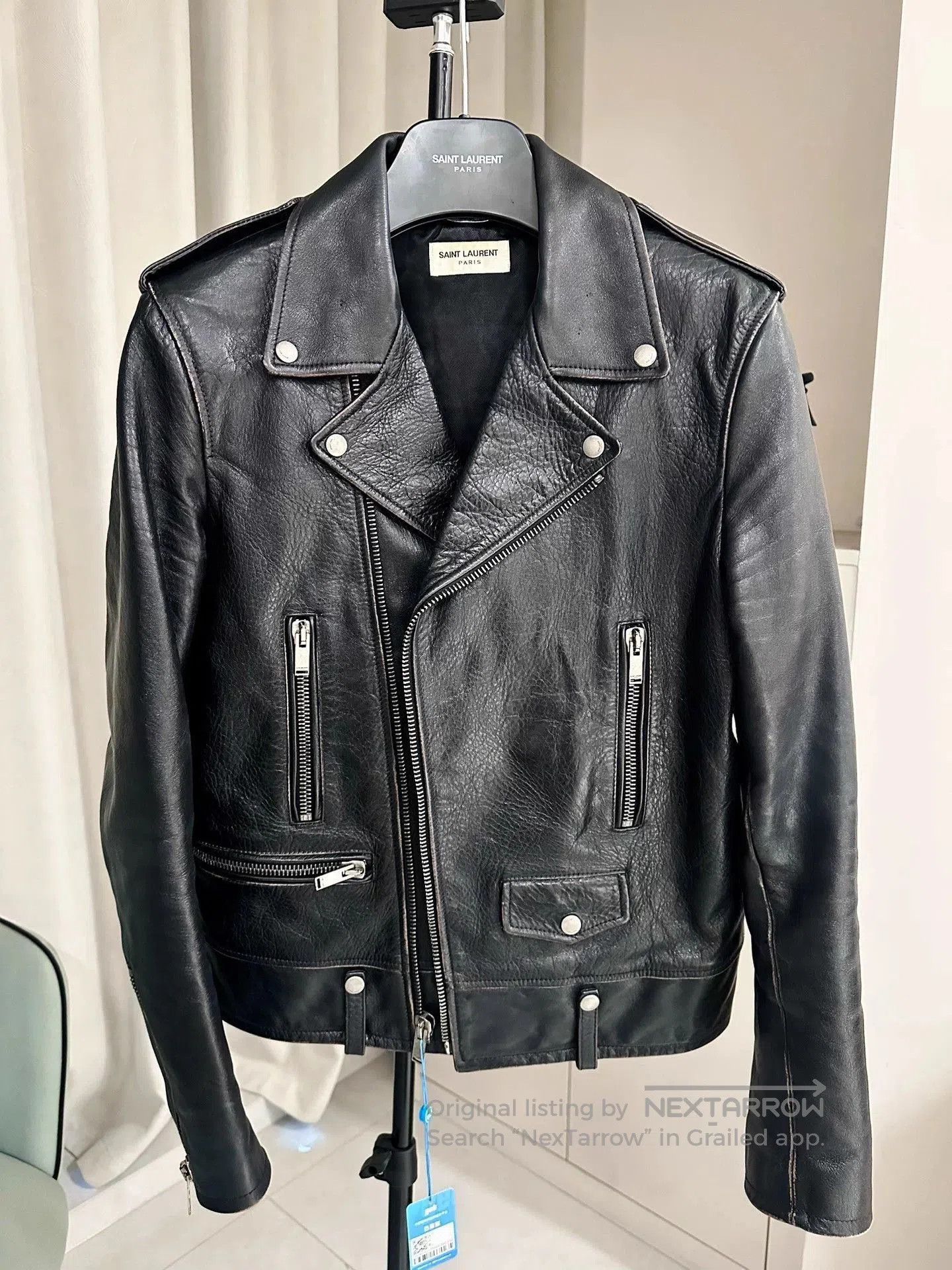 Saint Laurent Paris Black Leather Jacket with Back Graphic - Size M. Size US M / EU 48-50 / 2 - 2 Thumbnail