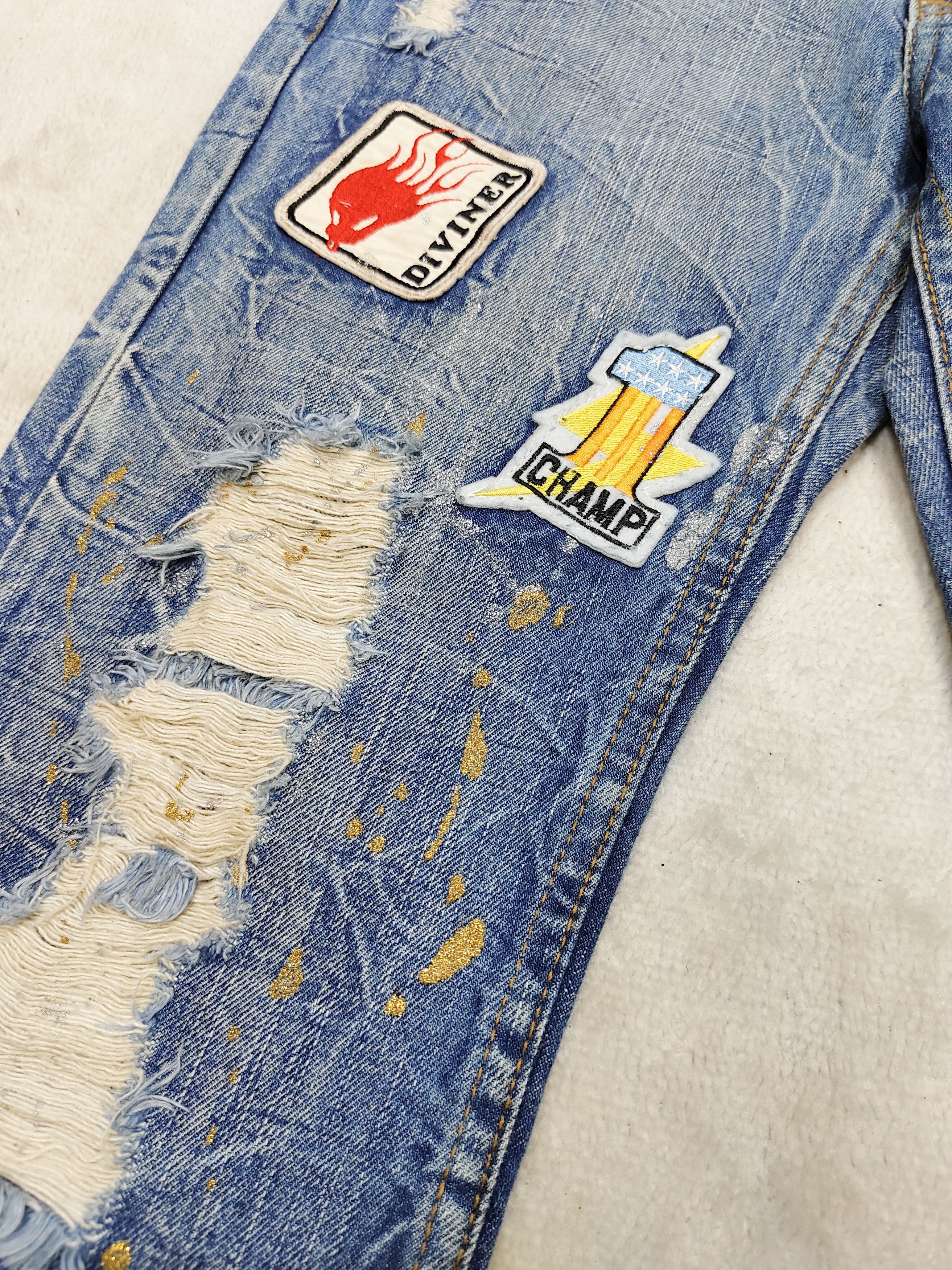 If Six Was Nine 00s Diviner- Punk Y2K Pacth Distressed Paint Splatter Jeans Size US 30 / EU 46 - 4 Thumbnail
