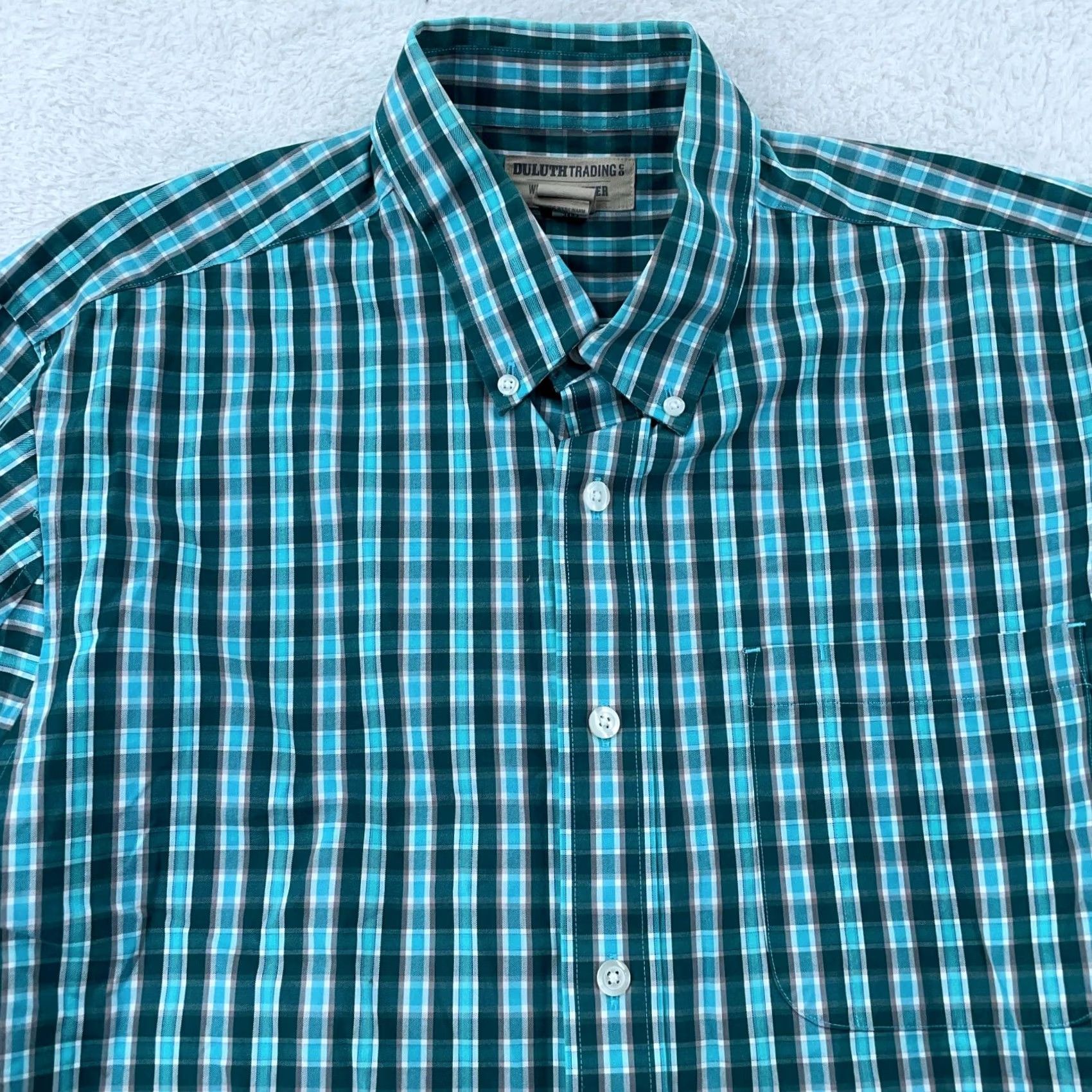 Vintage Duluth Wrinklefighter Shirt Men LT Green Plaid Slim Collared Button-Down Shirt Size US L / EU 52-54 / 3 - 2 Thumbnail