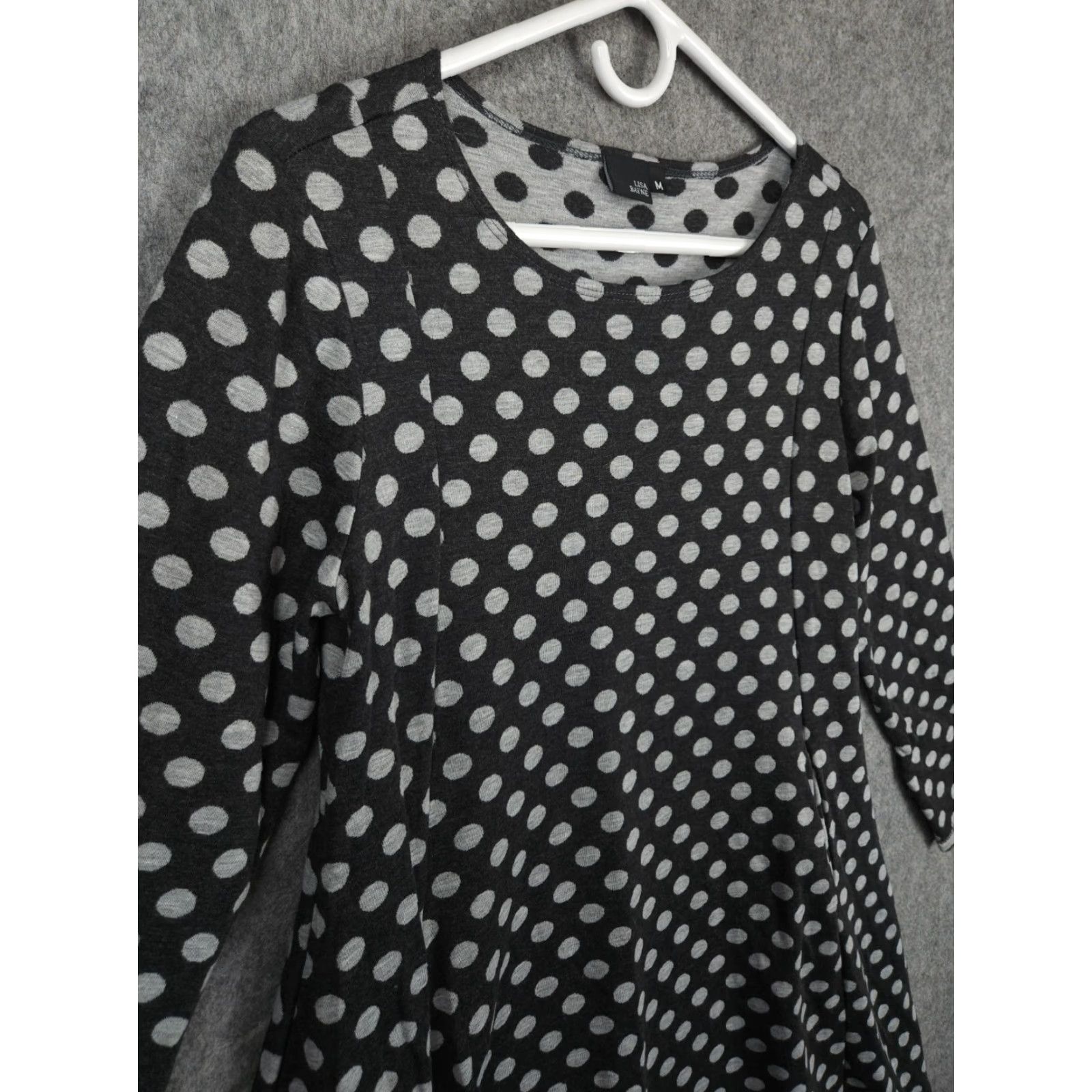 Vintage VINTAGE Lisa Bayne Women’s Sweater Dress Polka Dot Pockets 3/4 Sleeve Knee Length Gray Medium Casual Womens Size M / US 6-8 / IT 42-44 - 2 Thumbnail